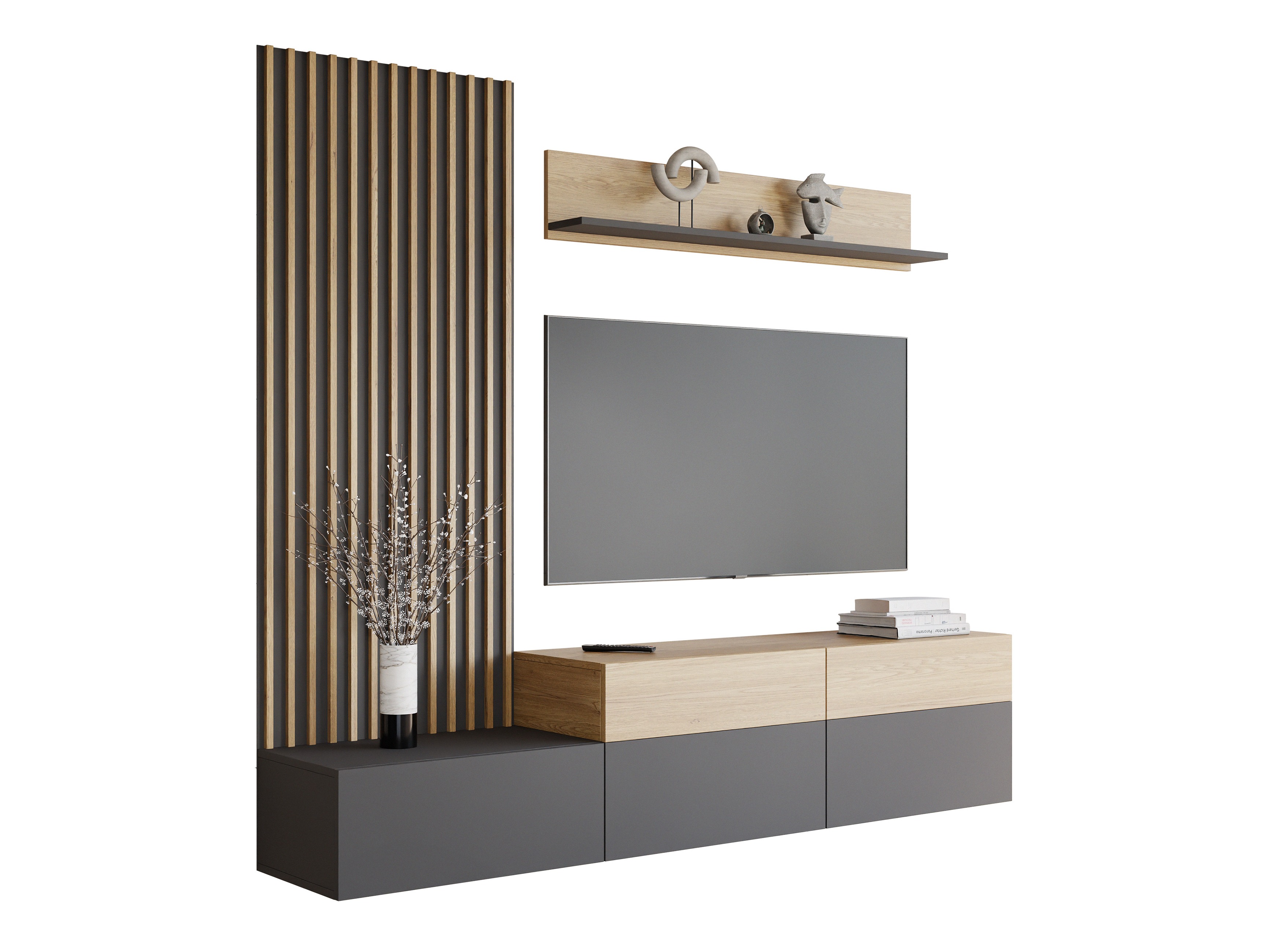 Wohnzimmer-Set Comfivo Munium I (Graphit + Eiche)