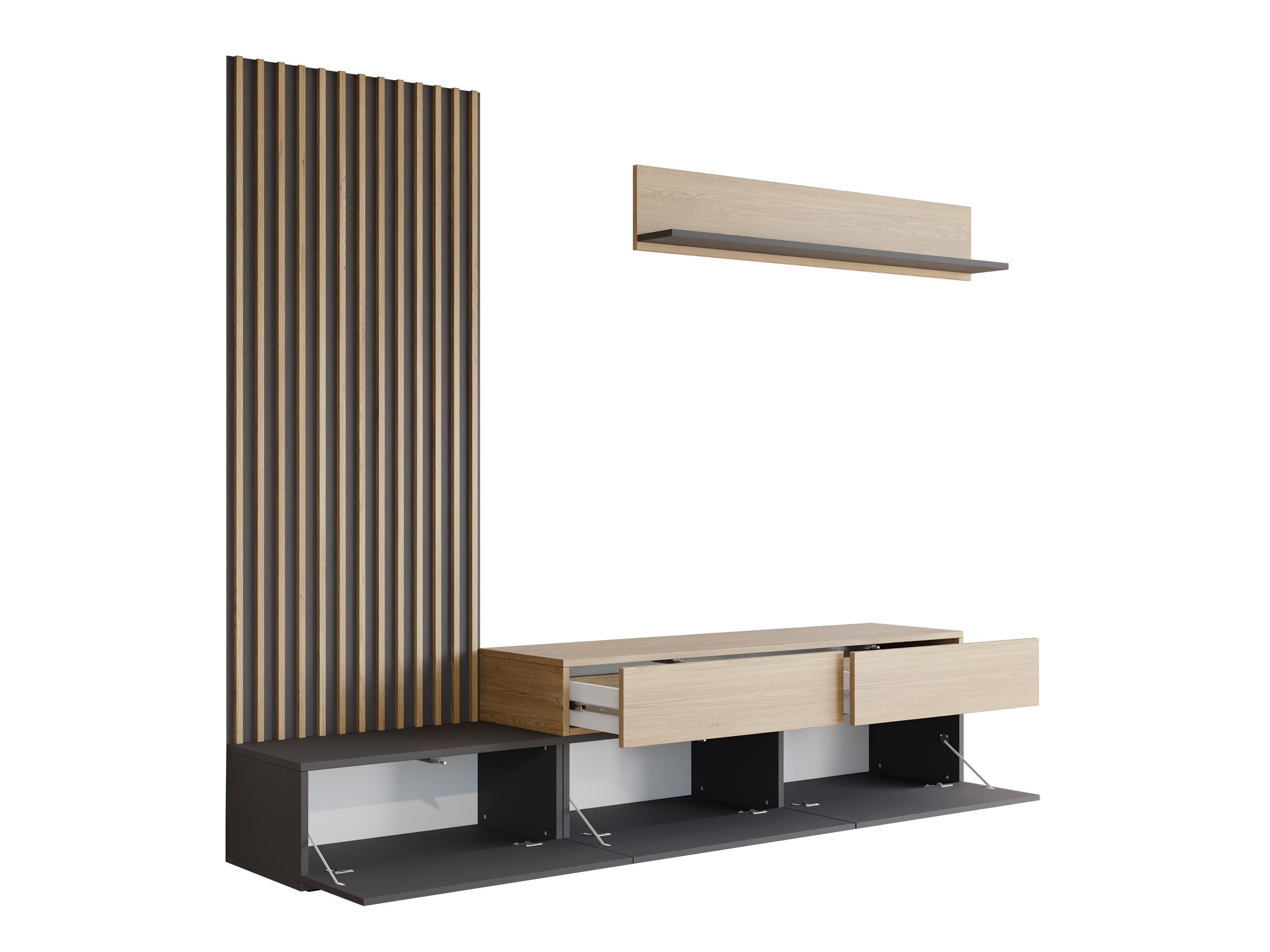 Wohnzimmer-Set Comfivo Munium I (Graphit + Eiche)