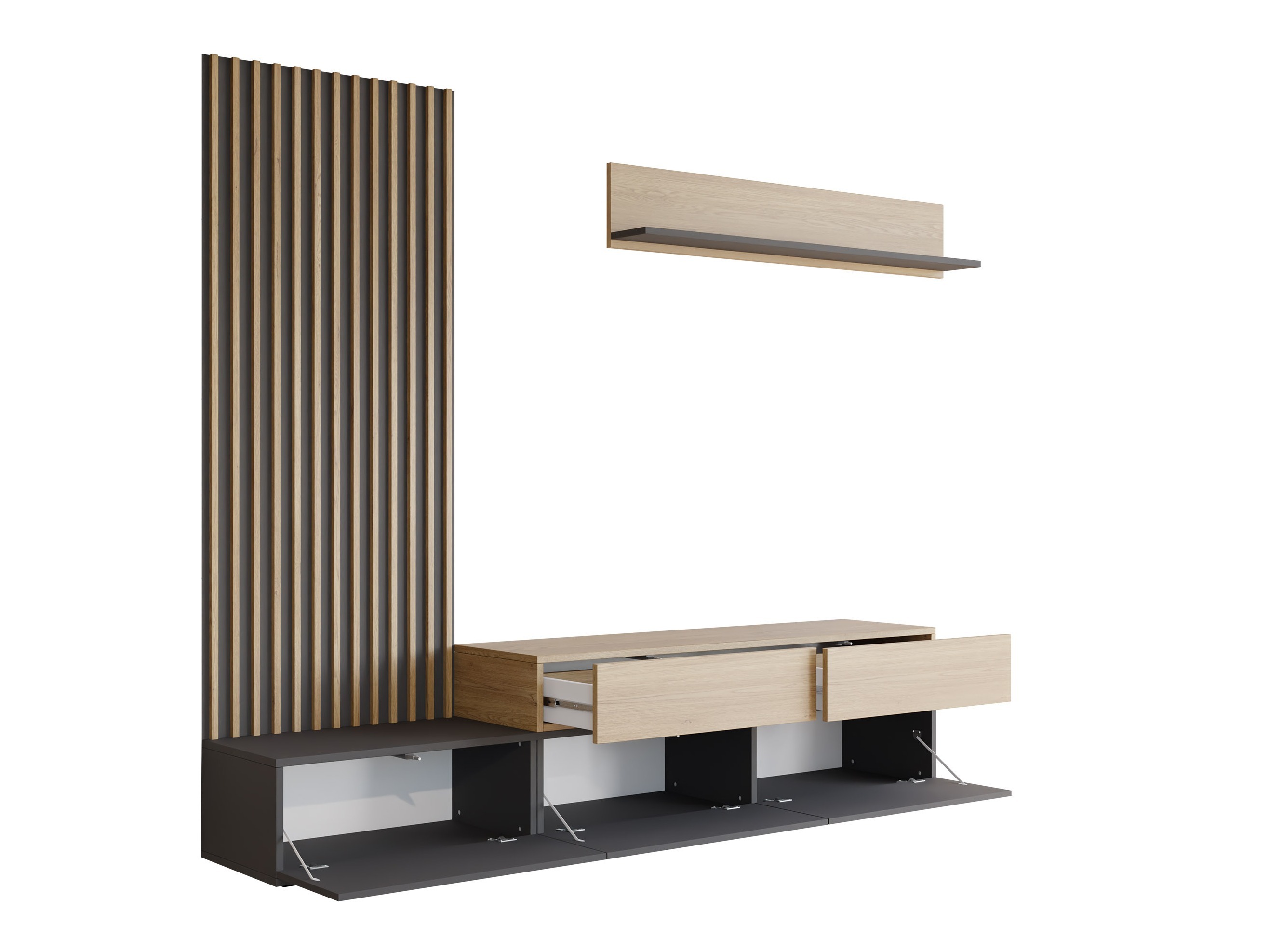 Wohnzimmer-Set Comfivo Munium I (Weiss + Eiche)