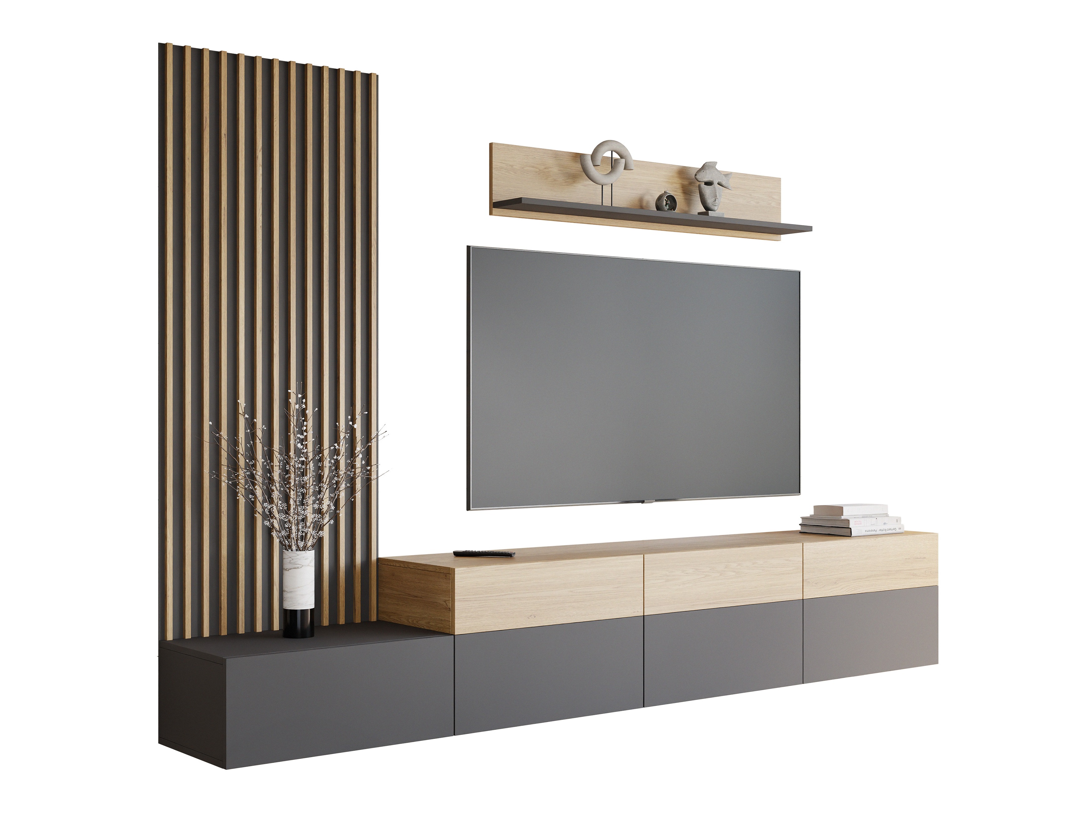 Wohnzimmer-Set Comfivo Munium II (Graphit + Eiche)