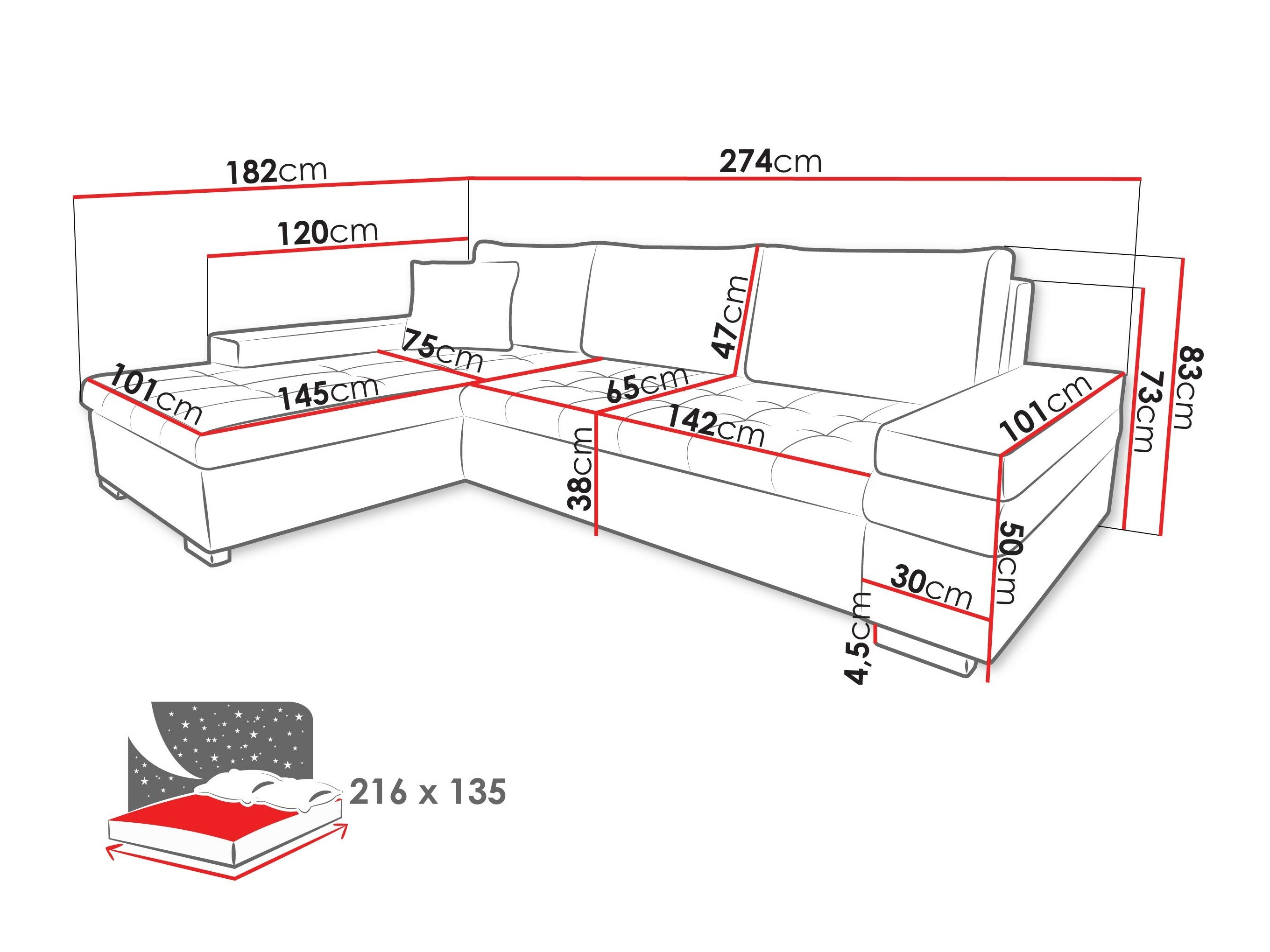 Ecksofa Comfivo 212 (Magic Velvet 2216 + Magic Velvet 2216 + Magic Velvet 2217)