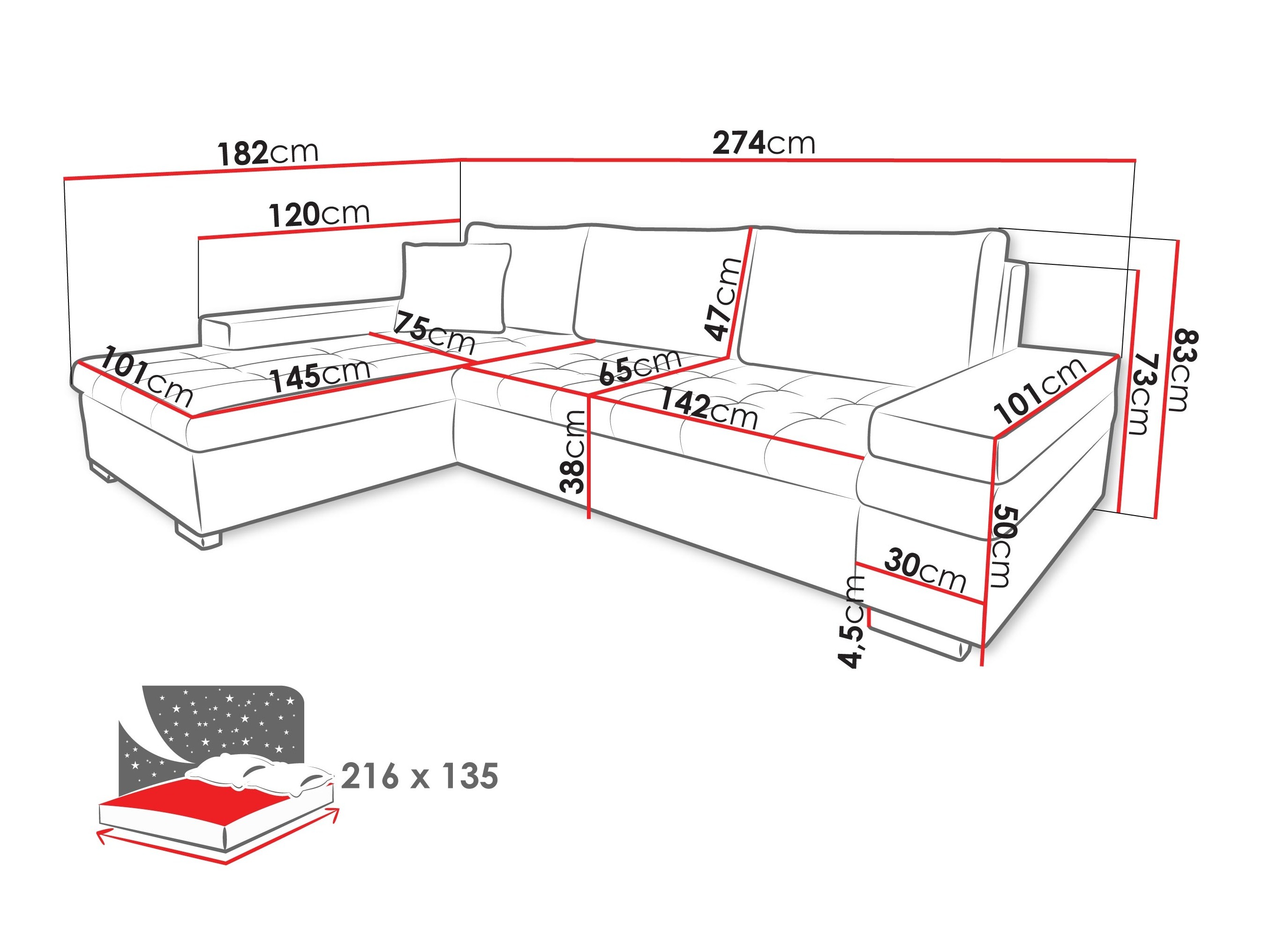 Ecksofa Comfivo Olivetum III (Piano 17 + Mokka 82)