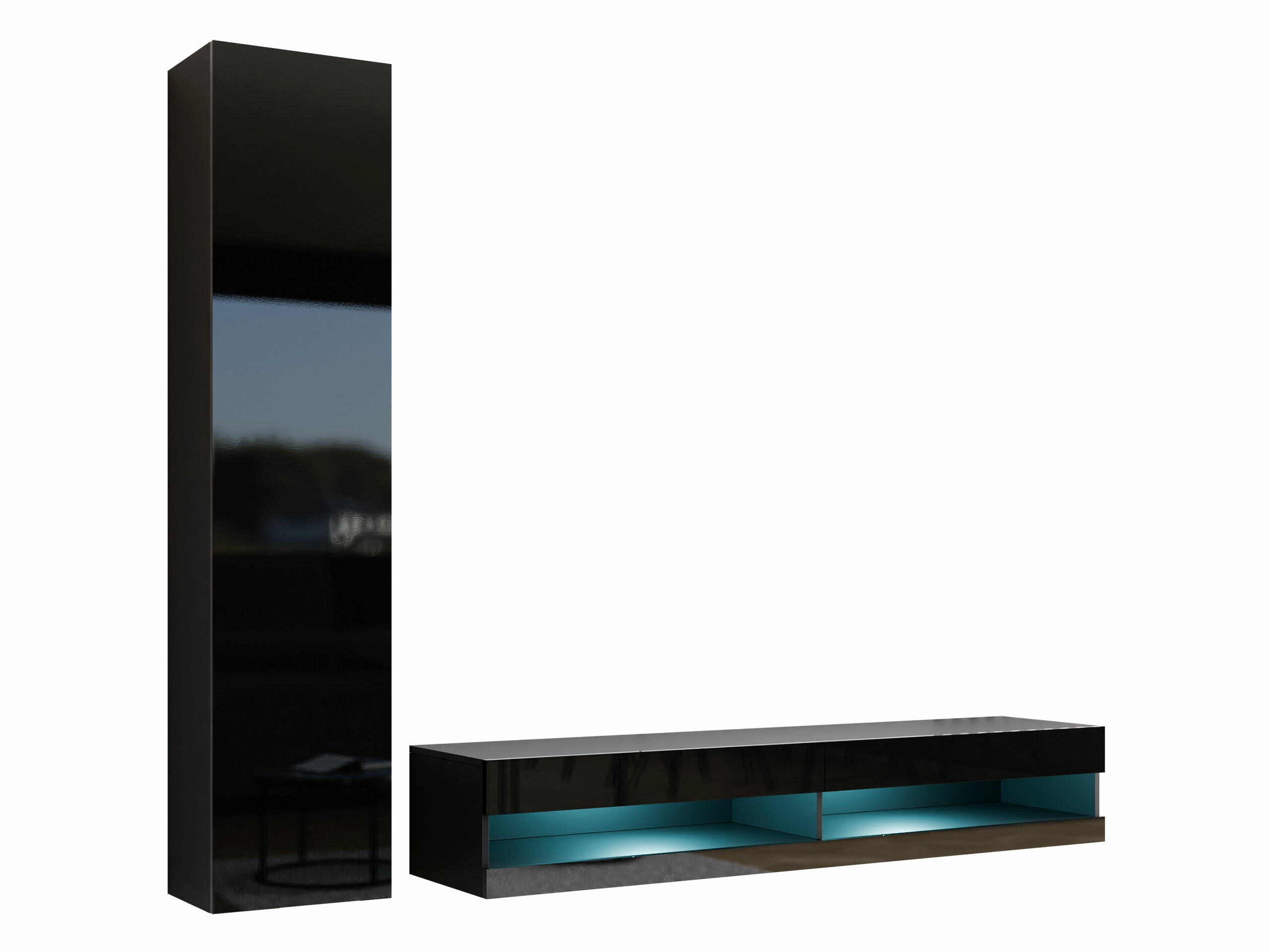 Wohnzimmer-Set Vilrin VI (Schwarz + Schwarz glänzend)