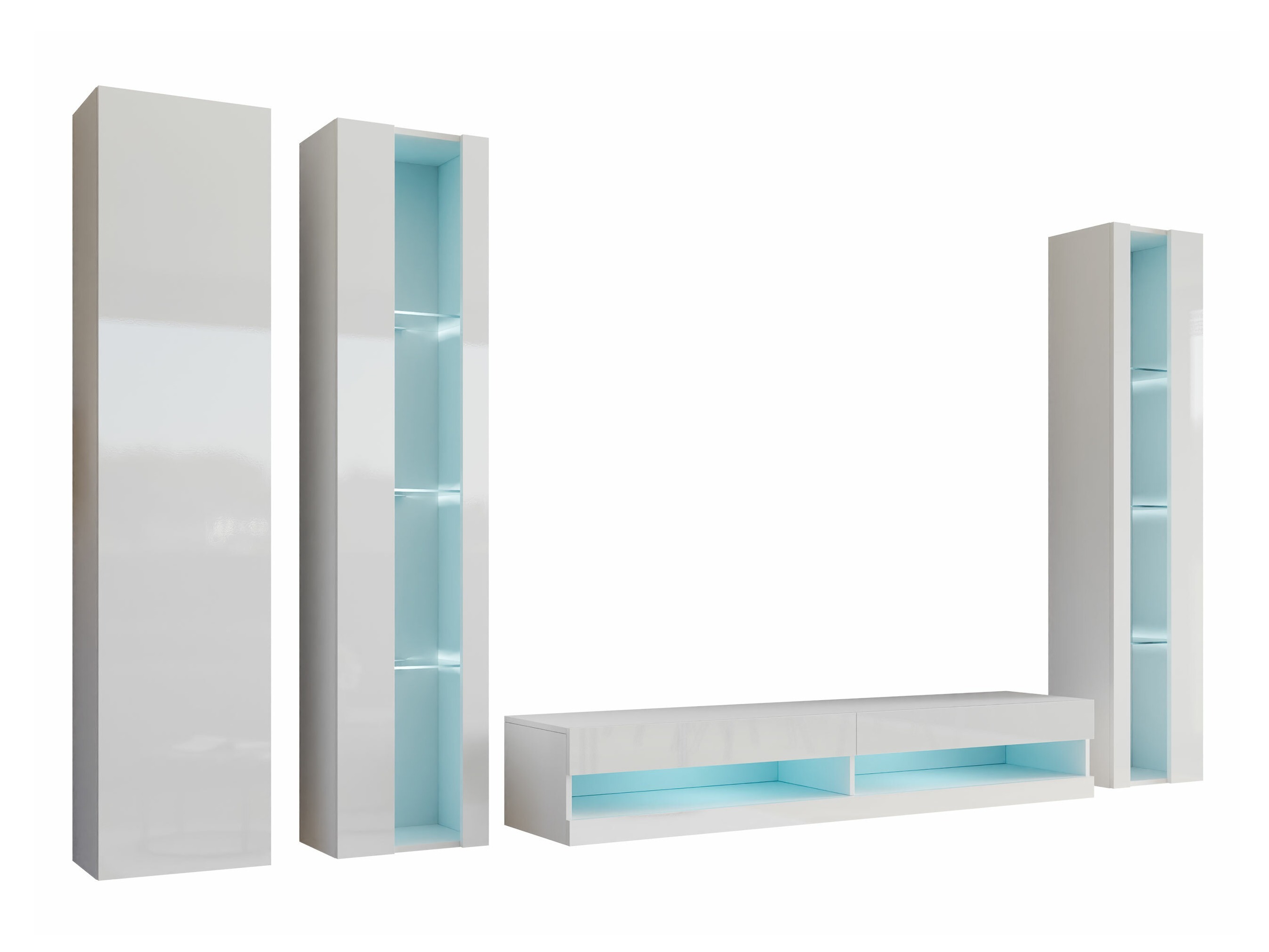 Wohnzimmer-Set Vilrin VII (Weiss + Weiss glänzend)