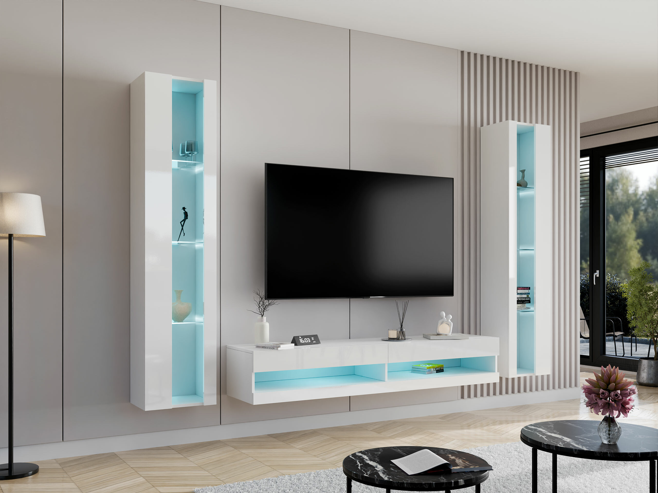 Wohnzimmer-Sets Venenou 112 (Weiss + Weiss glänzend)