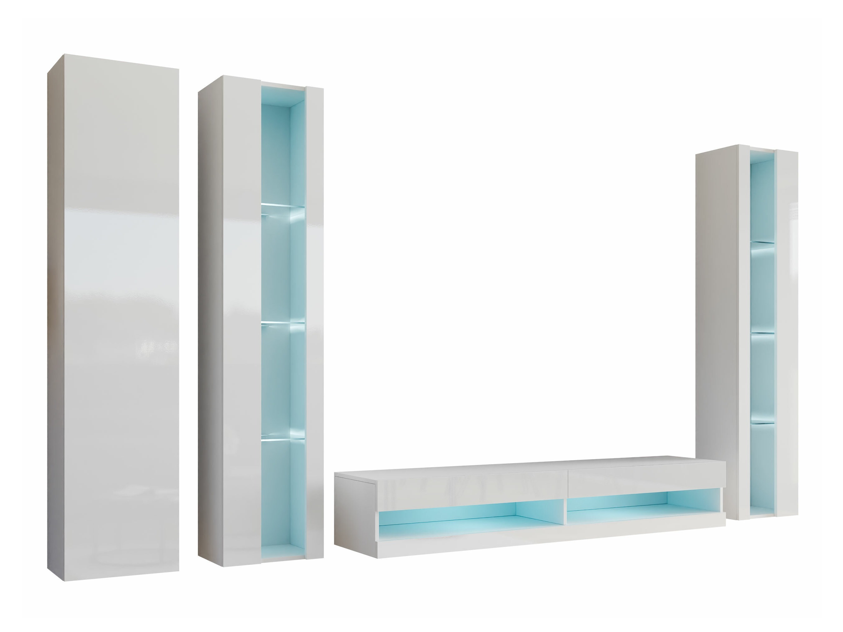 Wohnzimmer-Sets Vilrin VII (Weiss + Weiss glänzend)