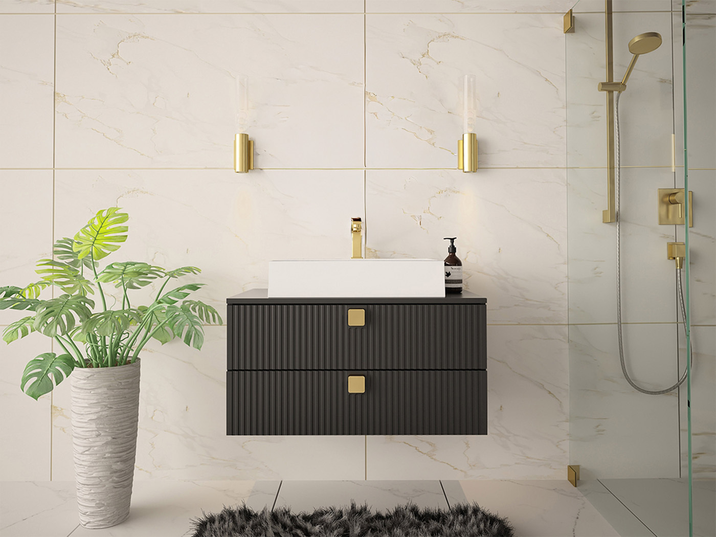 Hängeschrank für Waschbecken Panium (Schwarz)
