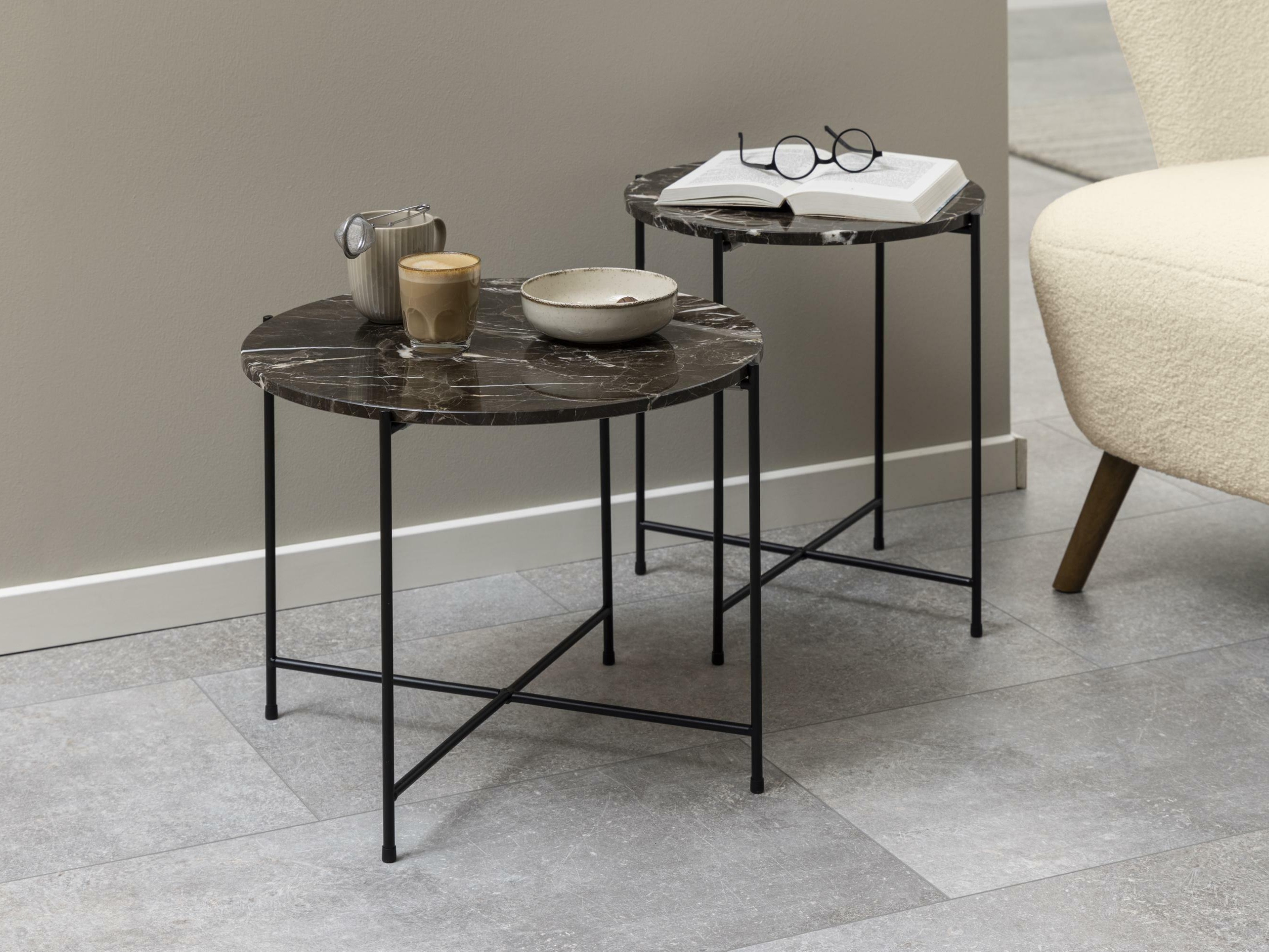 Beistelltisch Norsica 608 (Brauner Marmor + Schwarz)