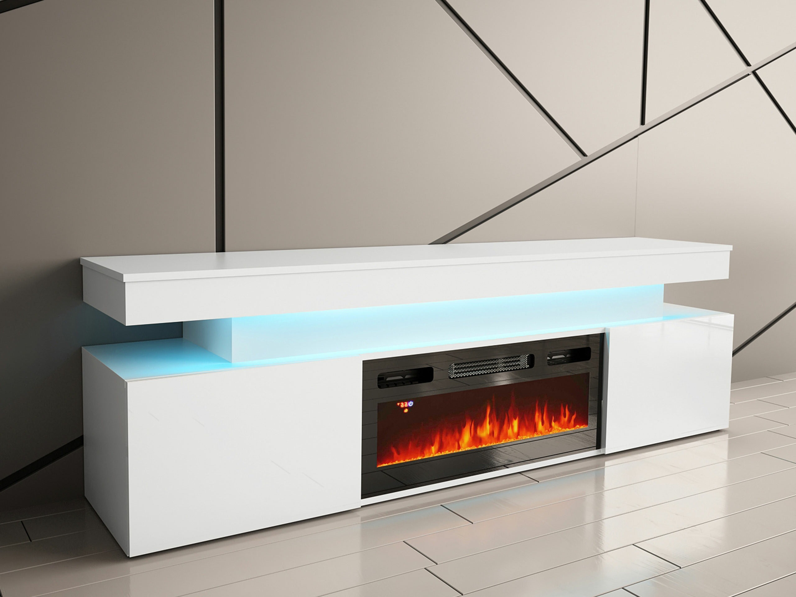 TV-Möbel Monfero 104 (Weiss + Weiss glänzend)