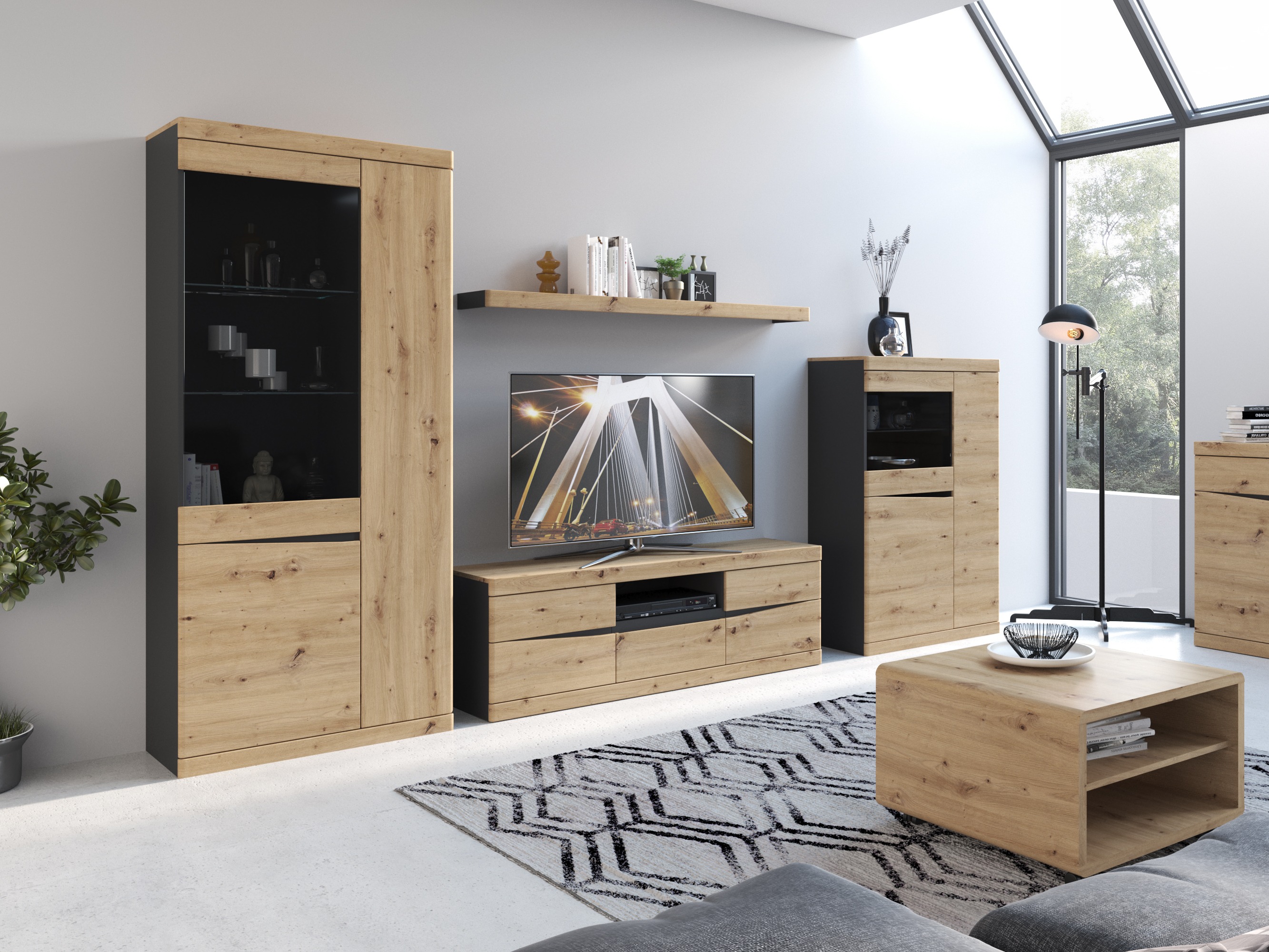 Regal Venlori 129 (Anthrazit + Artisan Eichenholzoptik)