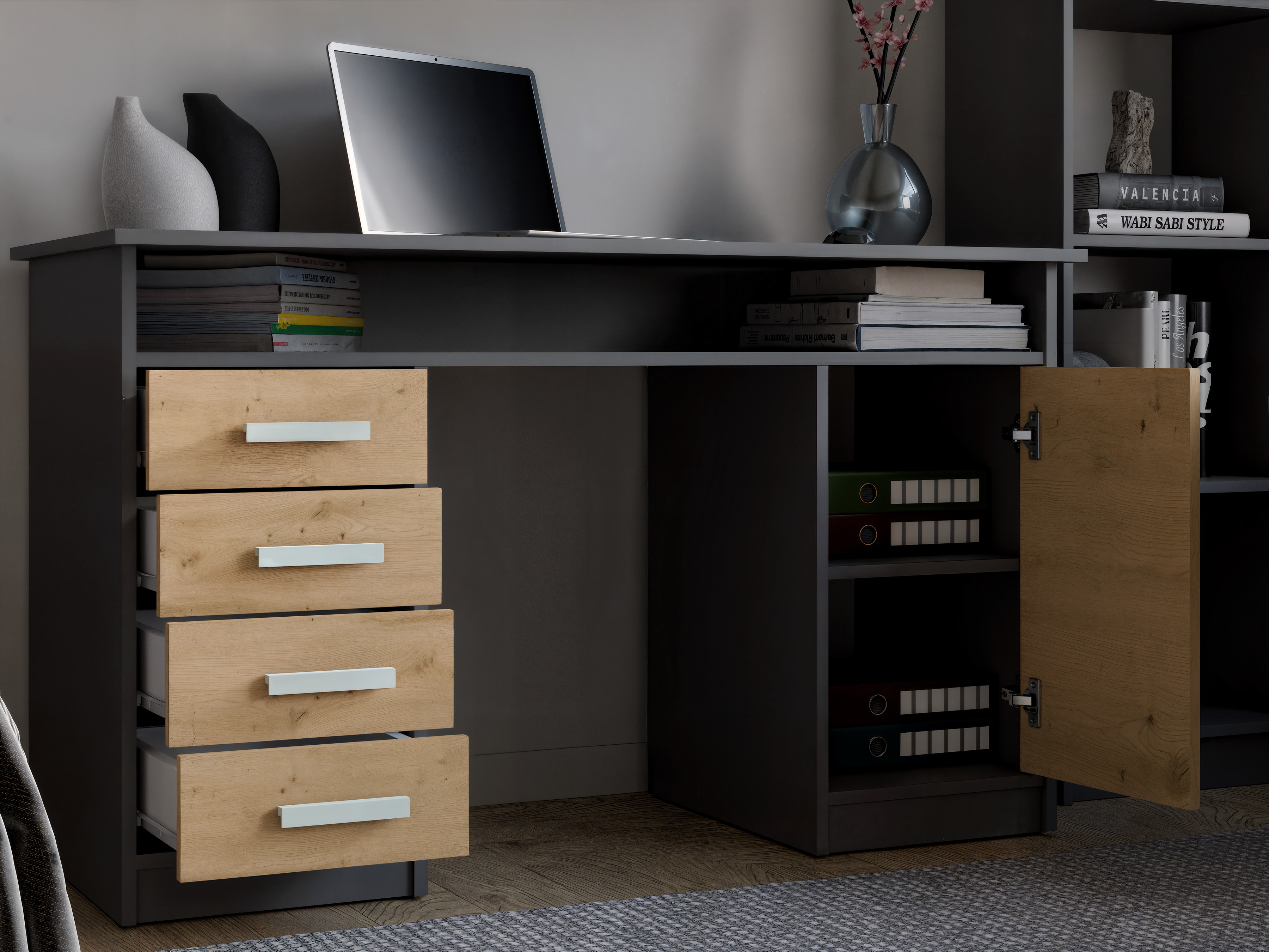 Bürotisch Mandeville 329 (Artisan Eichenholzoptik + Anthrazit)