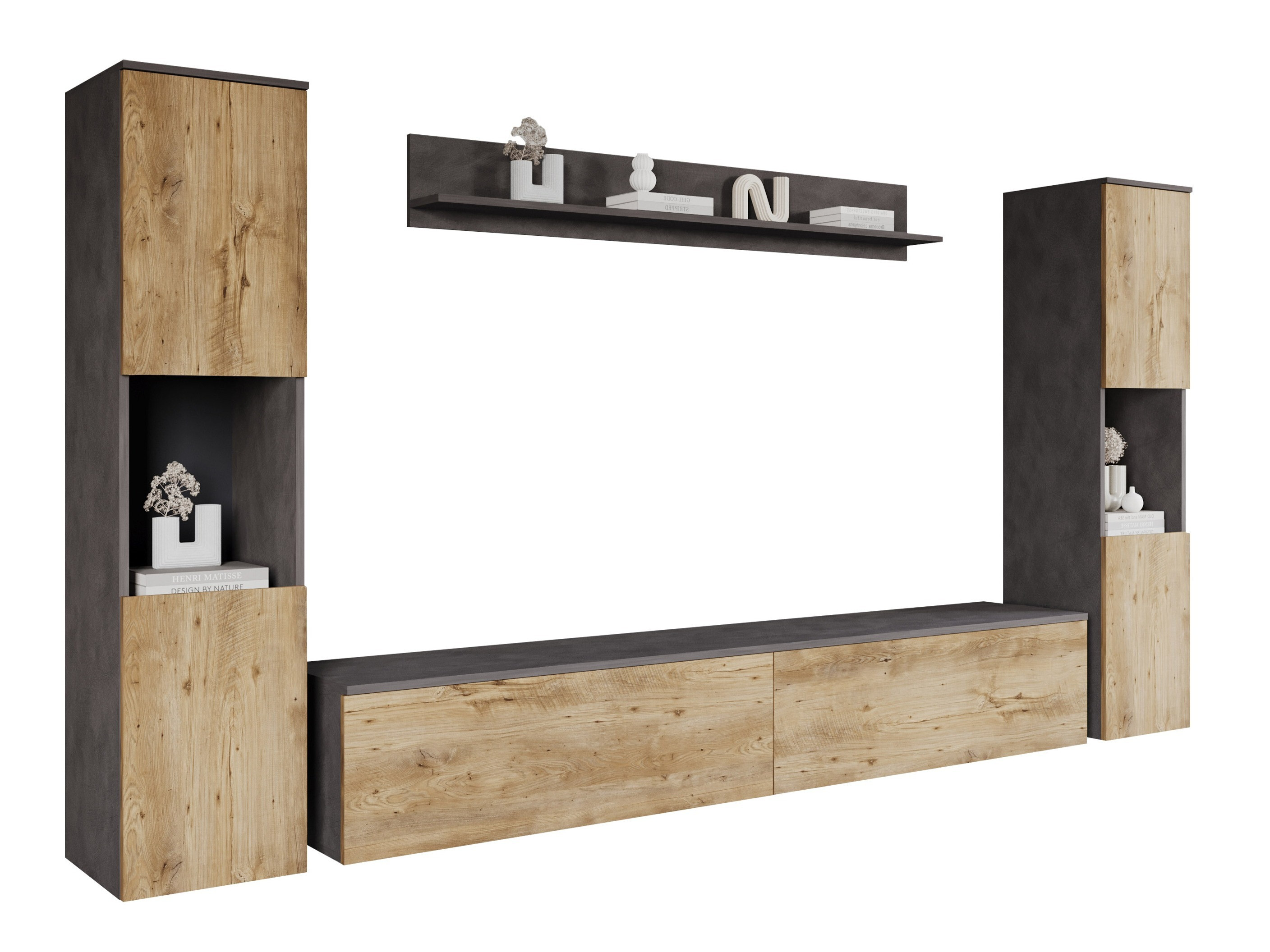 Wohnzimmer-Sets Sarasota 131 (Matera grau + Kastanienholzoptik)