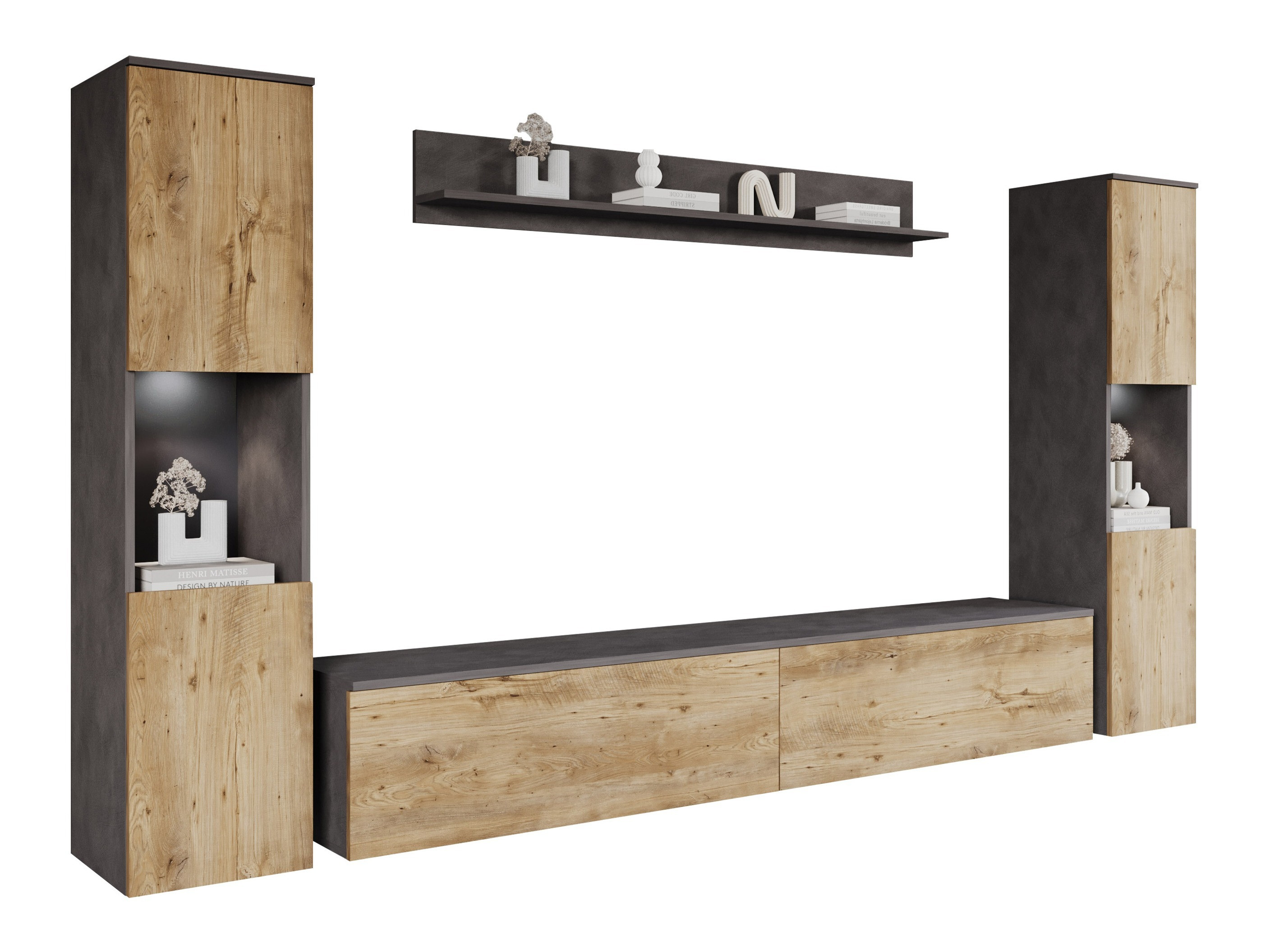 Wohnzimmer-Sets Sarasota 131 (Matera grau + Kastanienholzoptik)