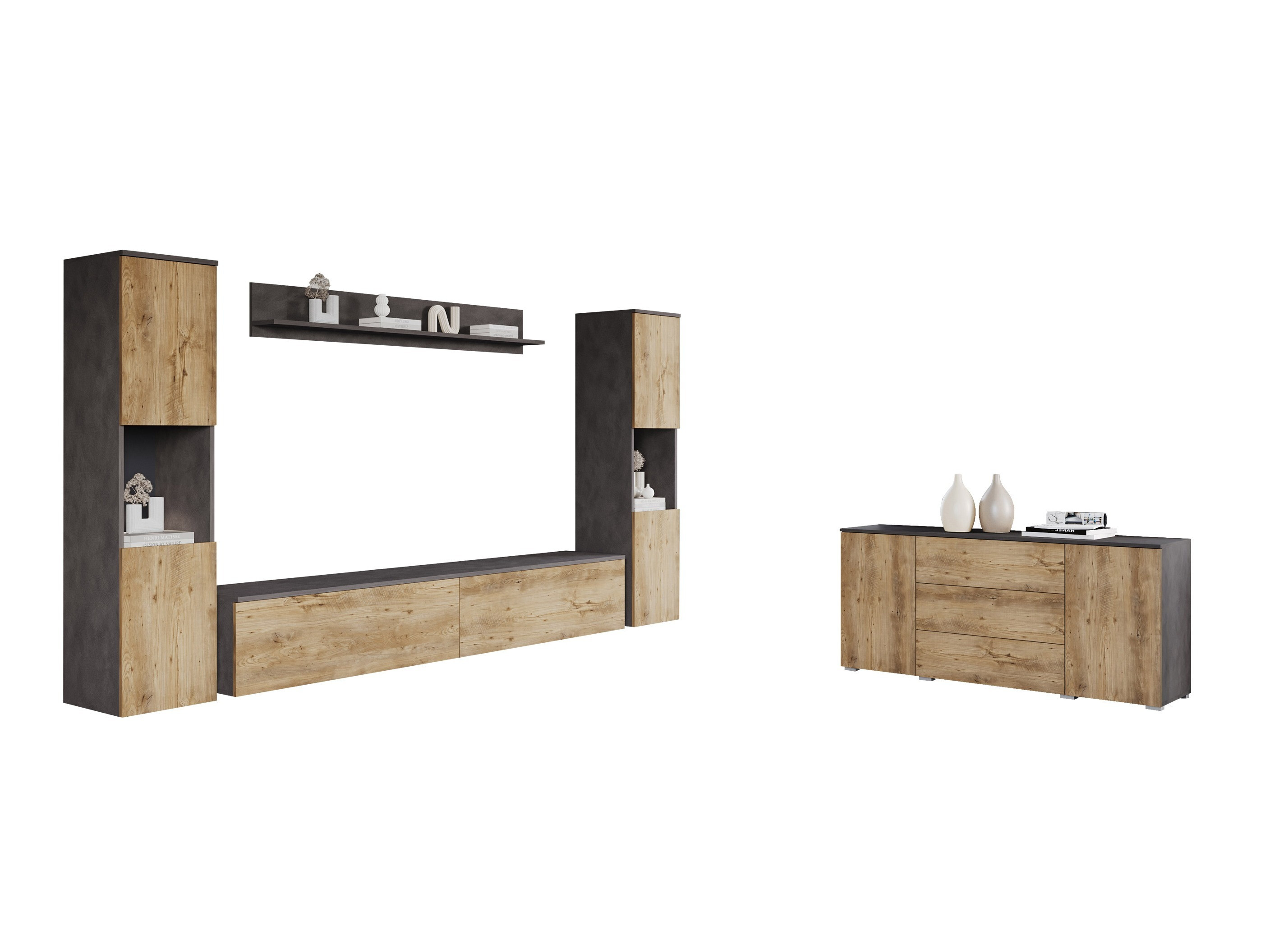 Wohnzimmer-Sets Sarasota 133 (Matera grau + Kastanienholzoptik)