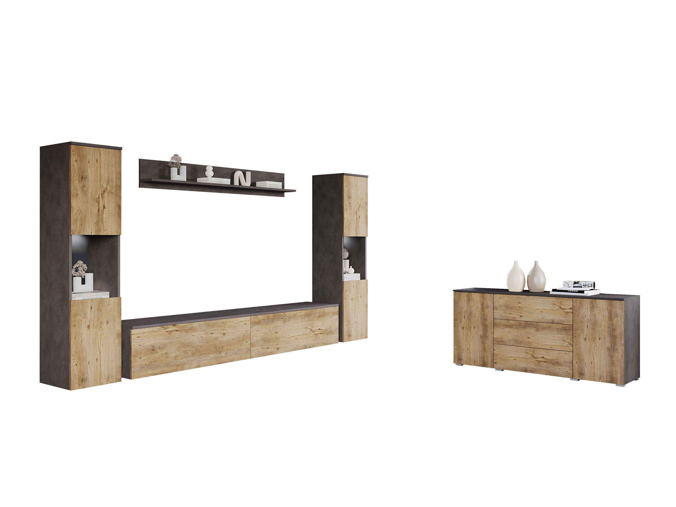 Wohnzimmer-Sets Sarasota 133 (Matera grau + Kastanienholzoptik)