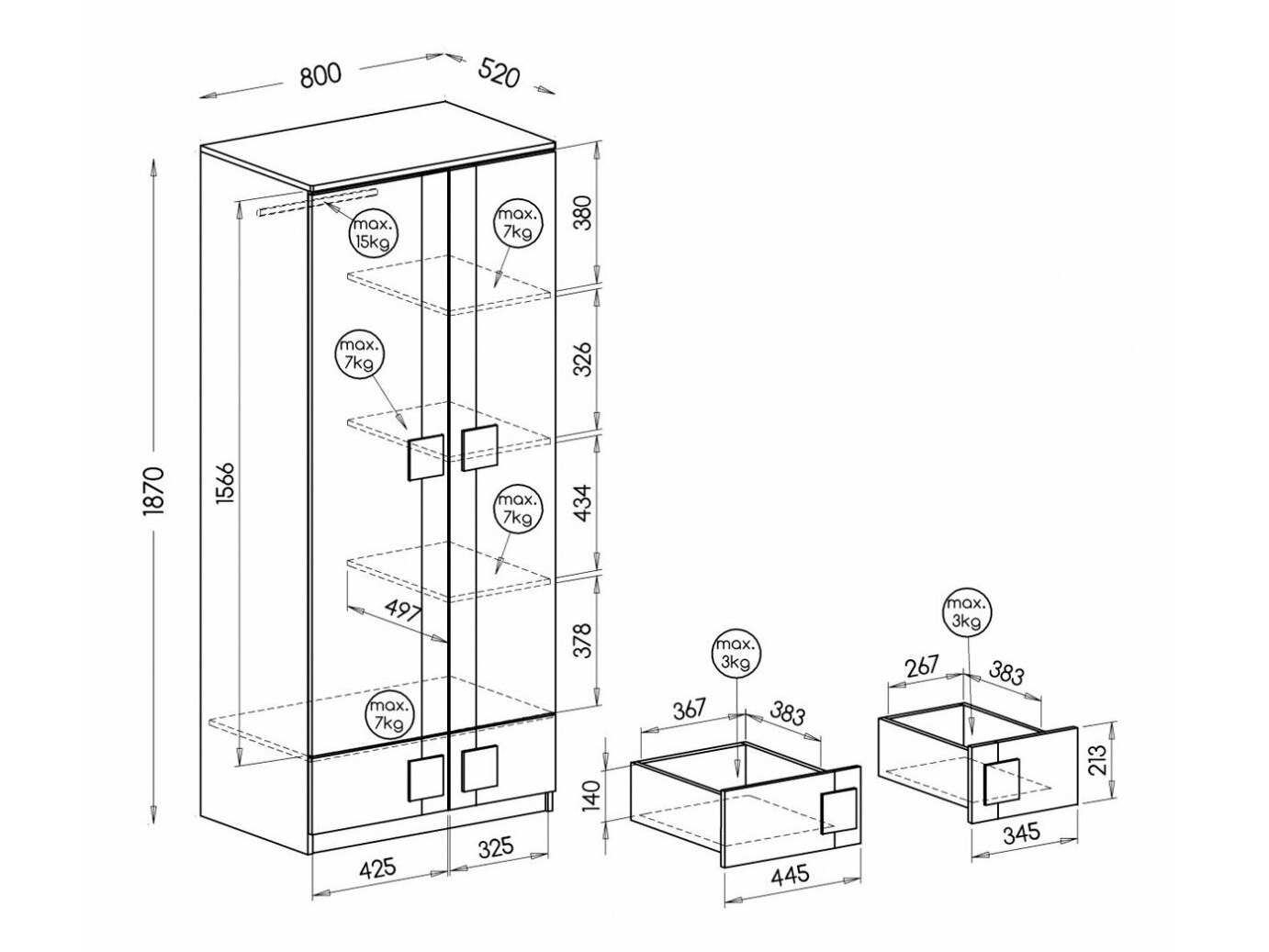 Kleiderschrank Elmenou 100 (Weiss + Anthrazit)