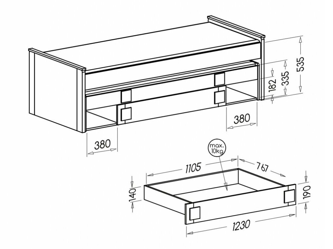Bett Elmenou 115 (Weiss + Anthrazit)
