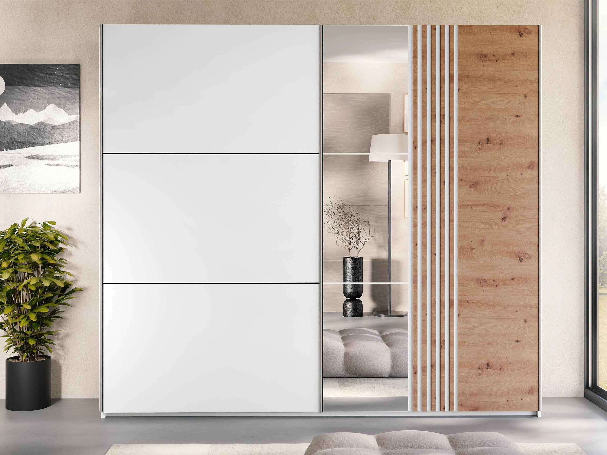 Kleiderschrank Honolulu 254 (Weiss + Wotan Eiche)