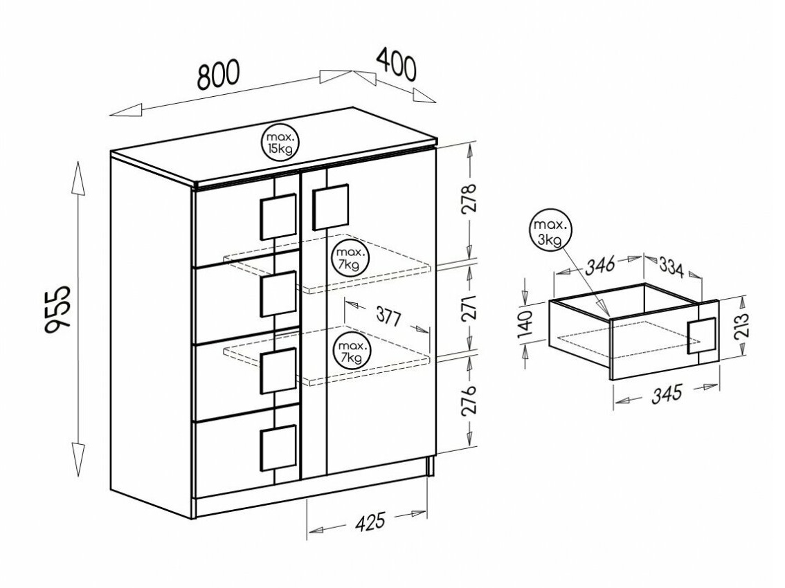 Kommoden Elmenou 102 (Weiss + Anthrazit)