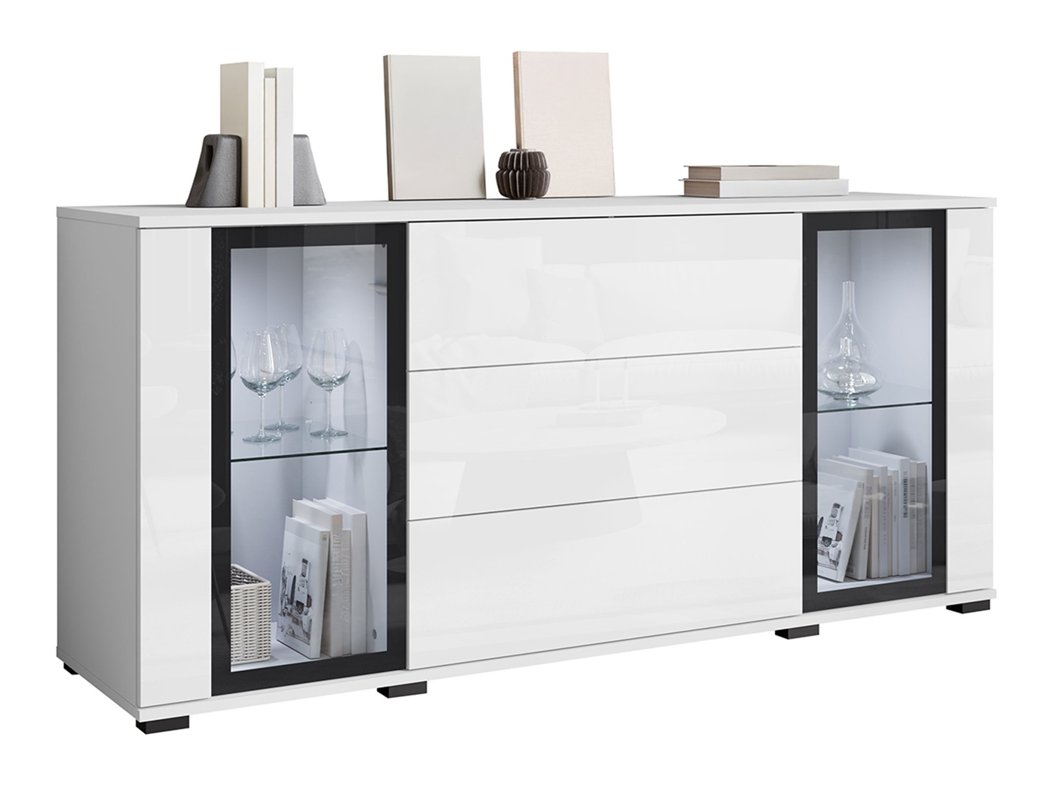 Kommode Torcame 101 (Weiss + Weiss glänzend)