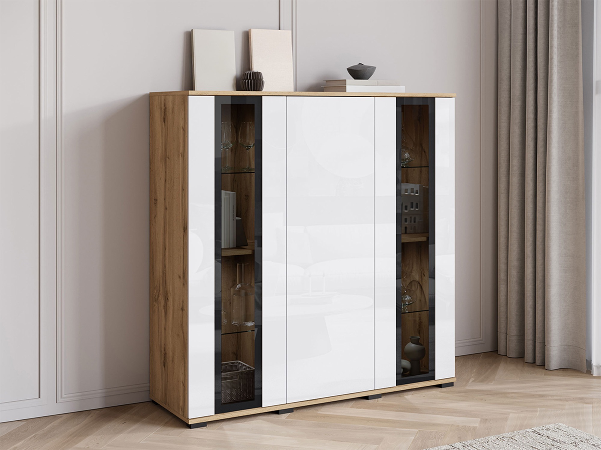 Sideboard Torcame 100 (Wotan Eiche + Weiss glänzend)