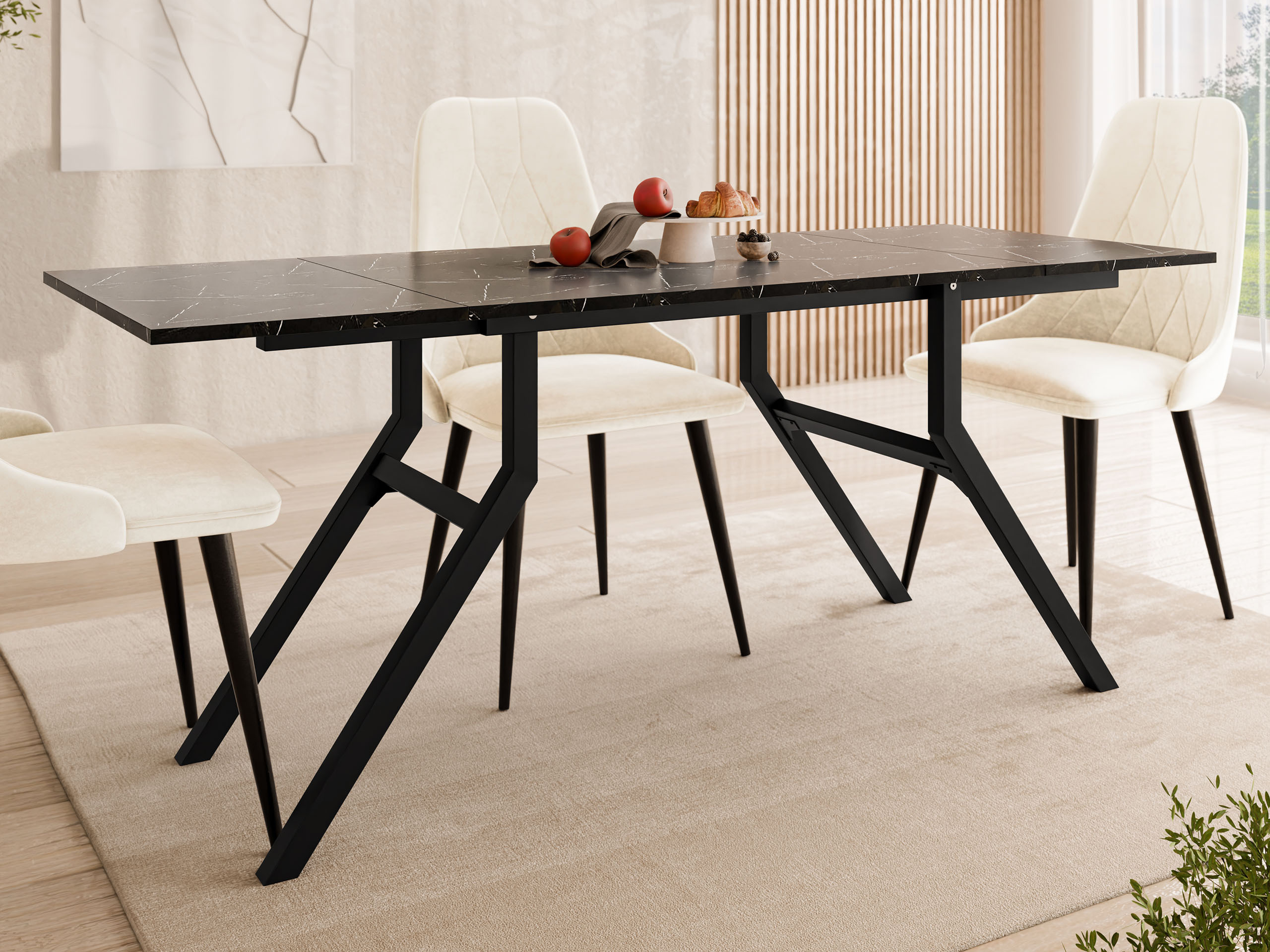 Couchtisch-Transformer Oswego 151 (Schwarzer Marmor + Schwarz)