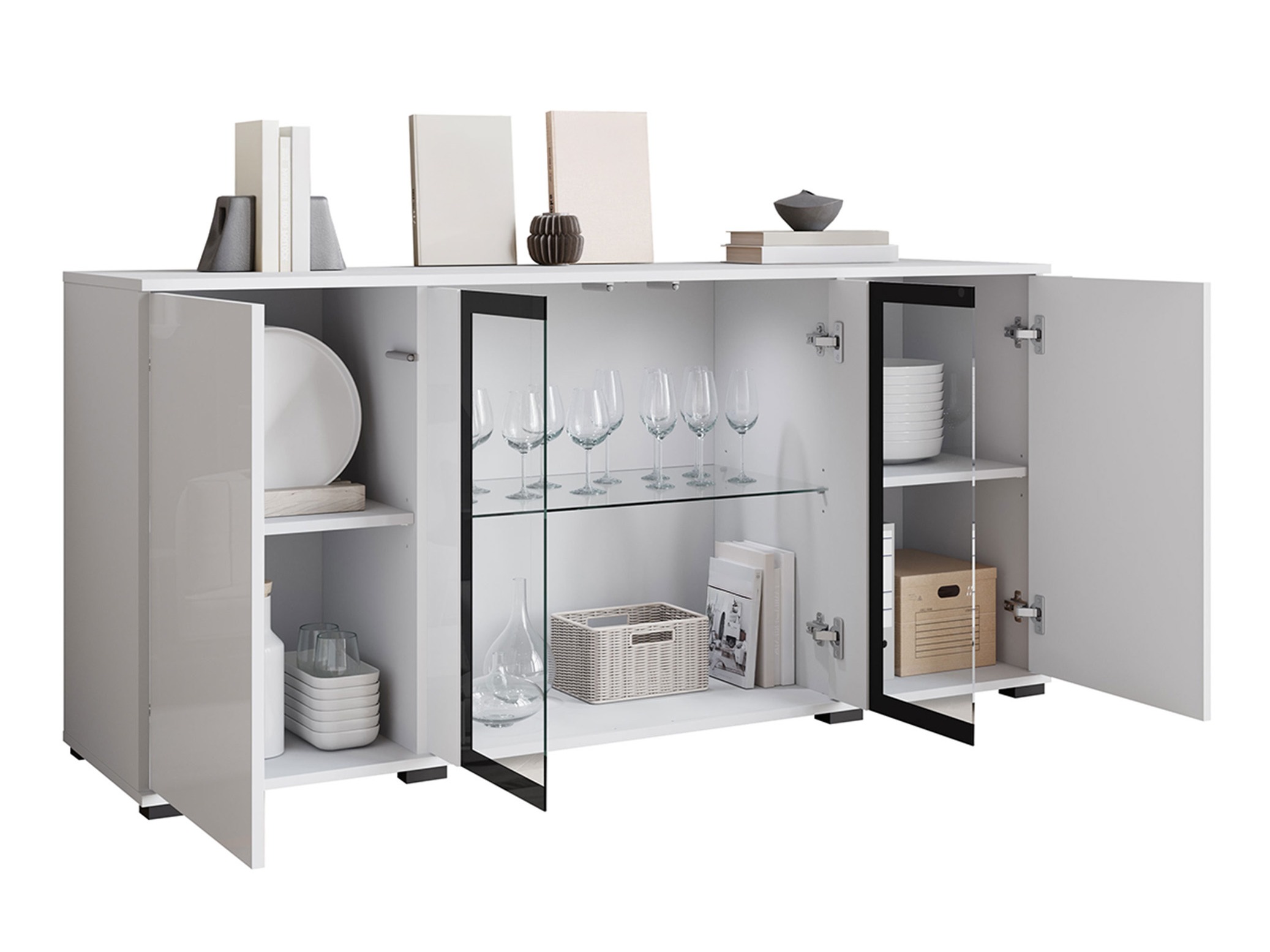 Sideboard Torcame 102 (Weiss + Weiss glänzend)