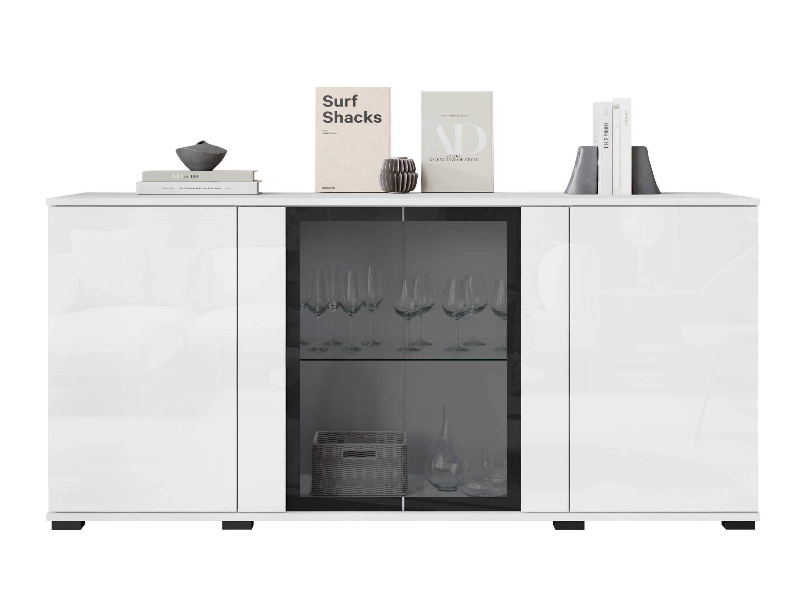 Sideboard Torcame 102 (Weiss + Weiss glänzend)