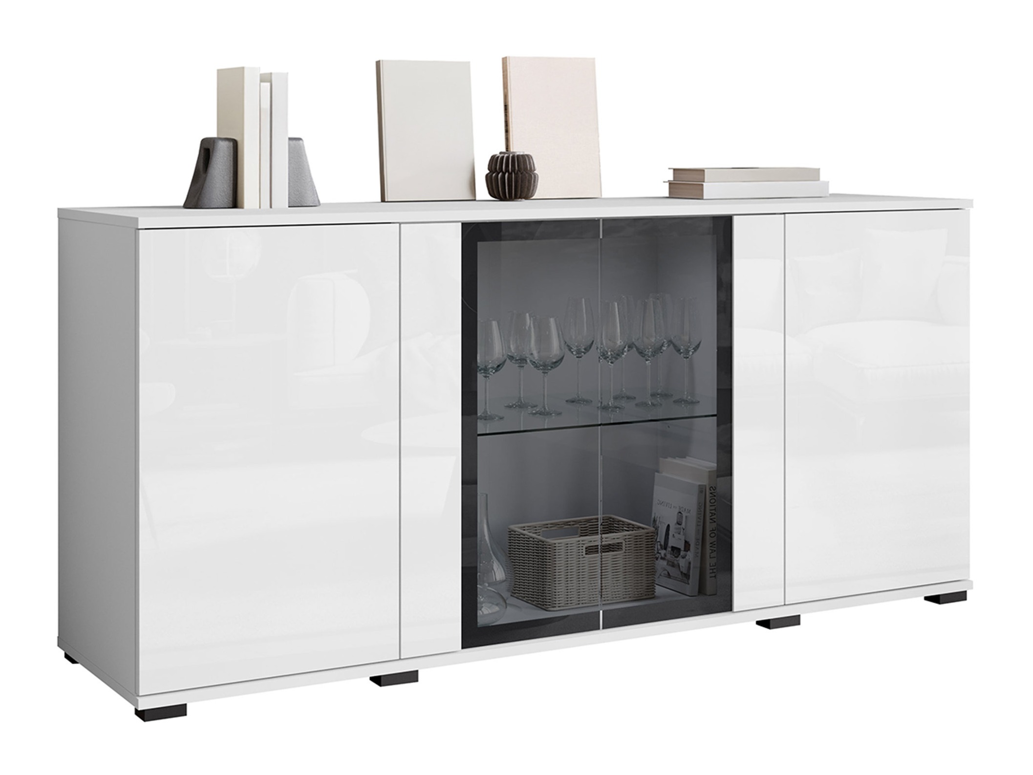 Sideboard Torcame 102 (Weiss + Weiss glänzend)