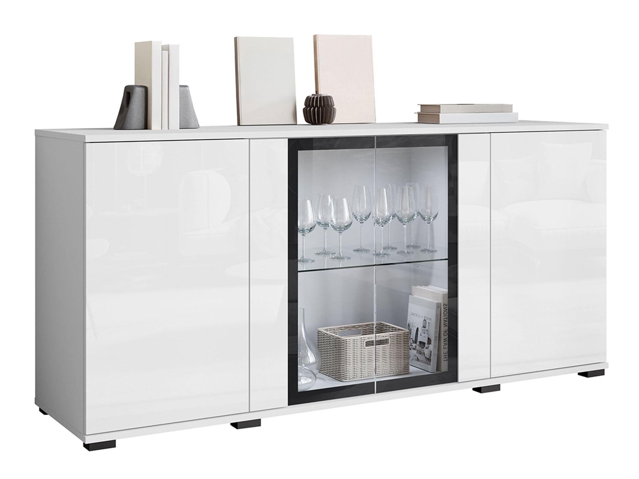 Sideboard Torcame 102 (Weiss + Weiss glänzend)