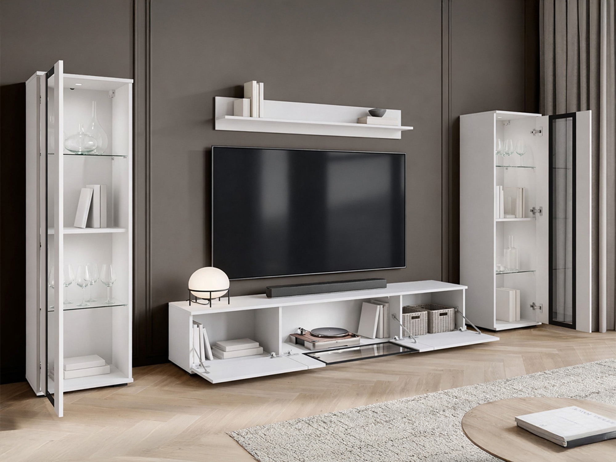 Wohnzimmer-Sets Torcame 103 (Weiss + Weiss glänzend)