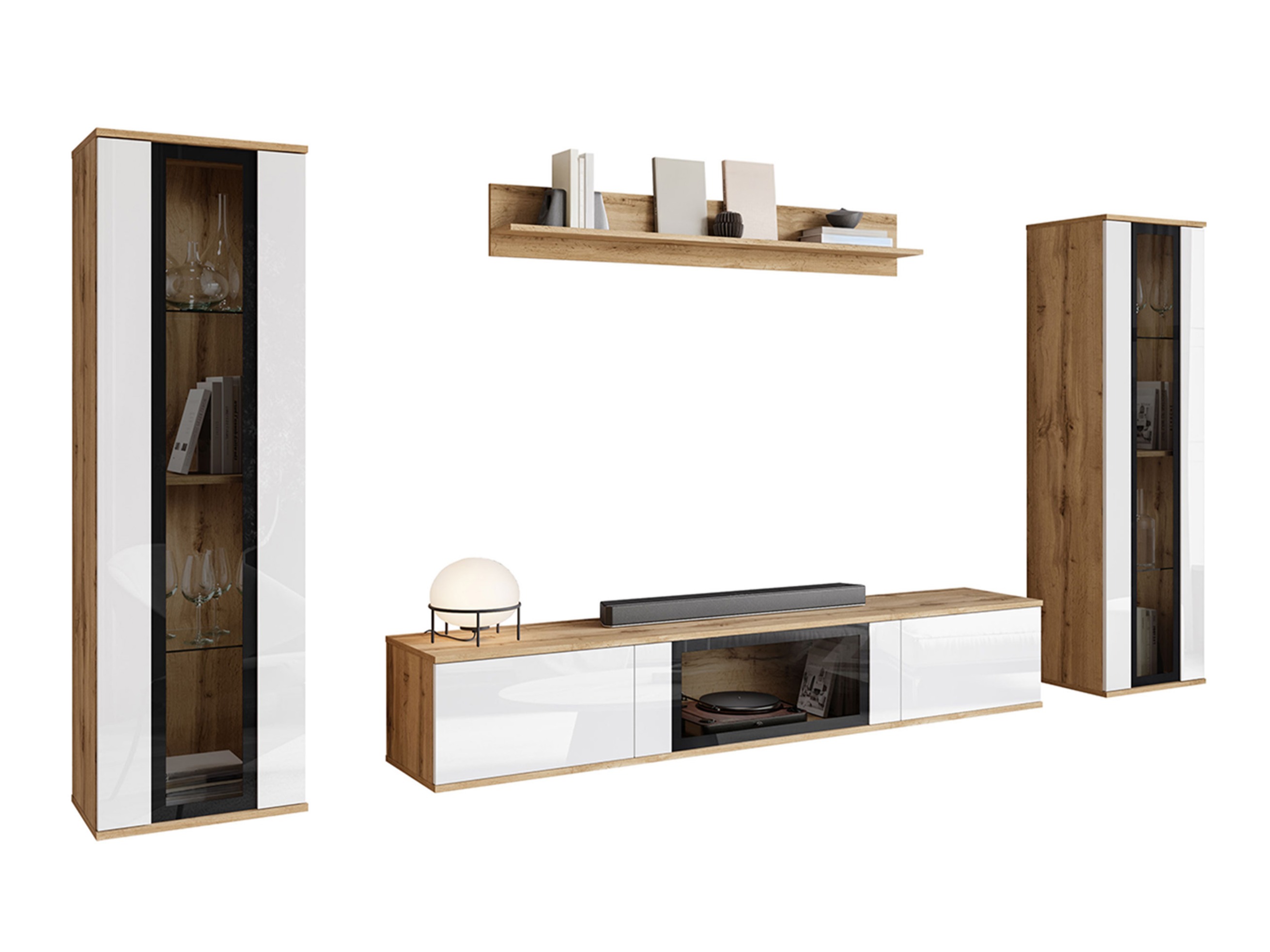 Wohnzimmer-Sets Torcame 103 (Wotan Eiche + Weiss glänzend)
