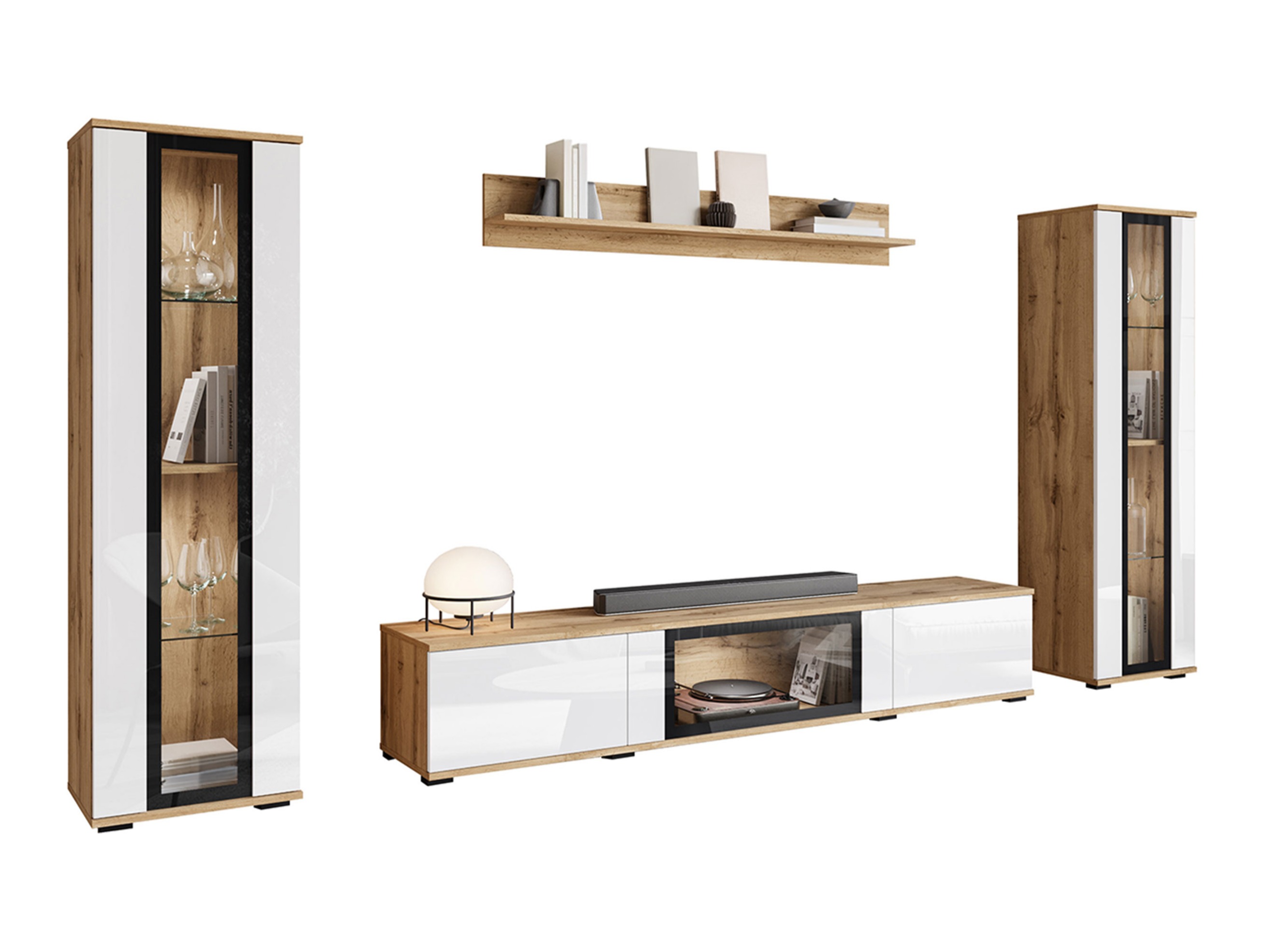 Wohnzimmer-Sets Torcame 103 (Wotan Eiche + Weiss glänzend)