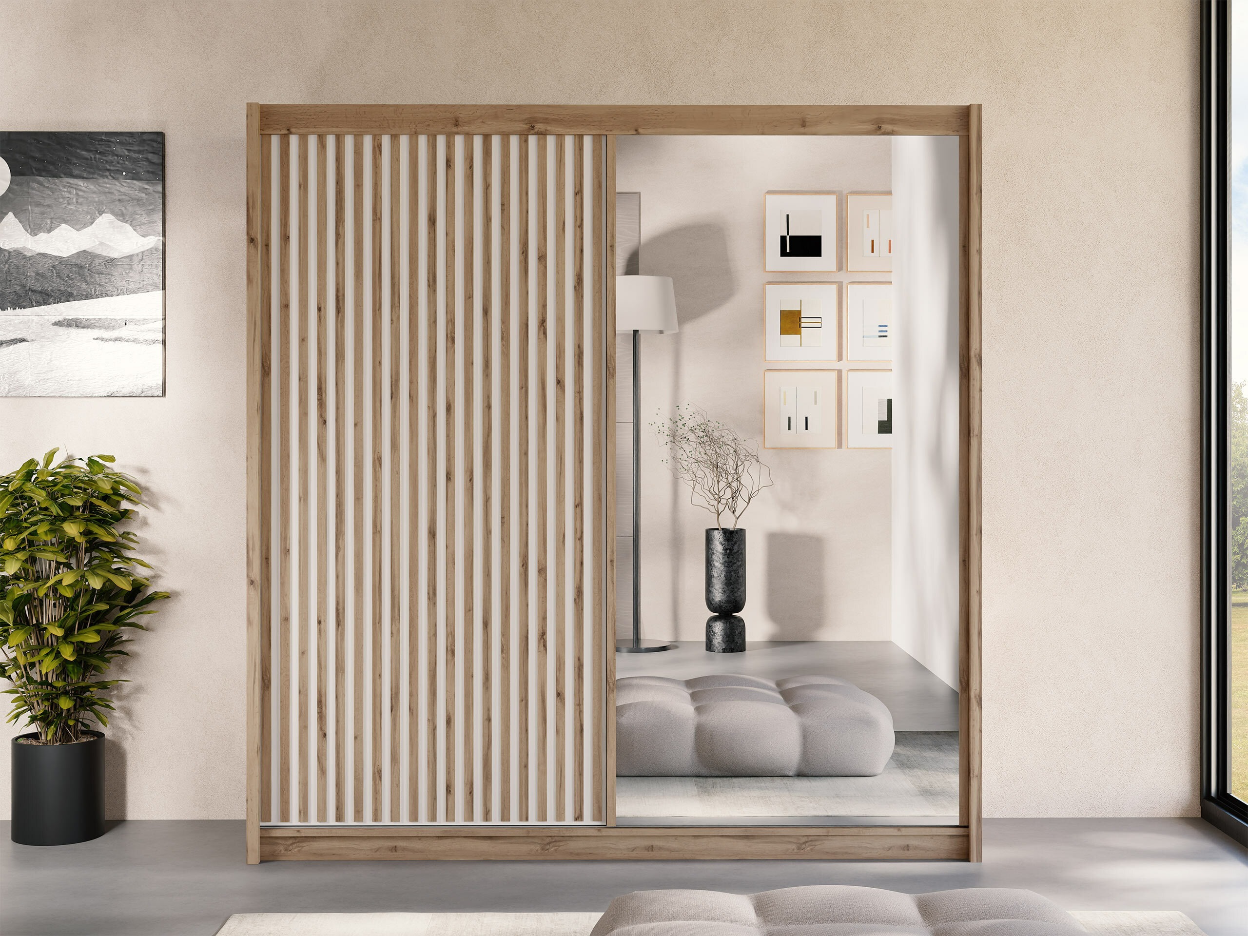 Kleiderschrank Gemes (Kaschmir + Wotan Eiche)