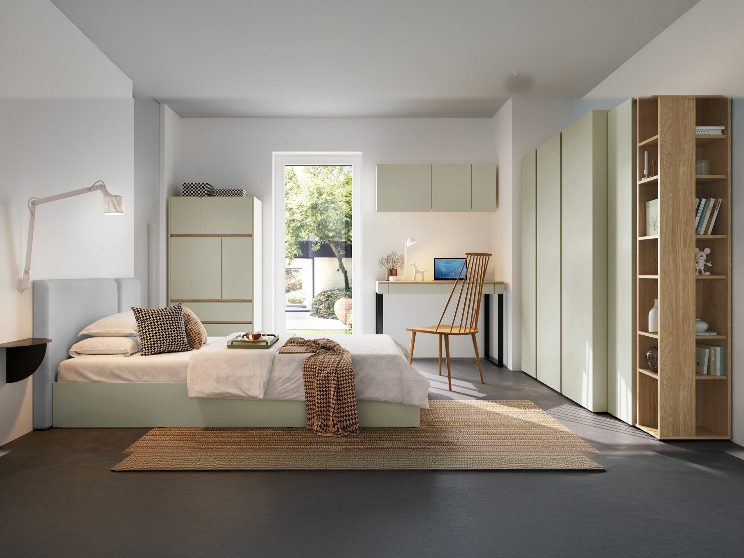 Bürotisch Fiosono 109 (Staubiges Grün + Eichenholzoptik)