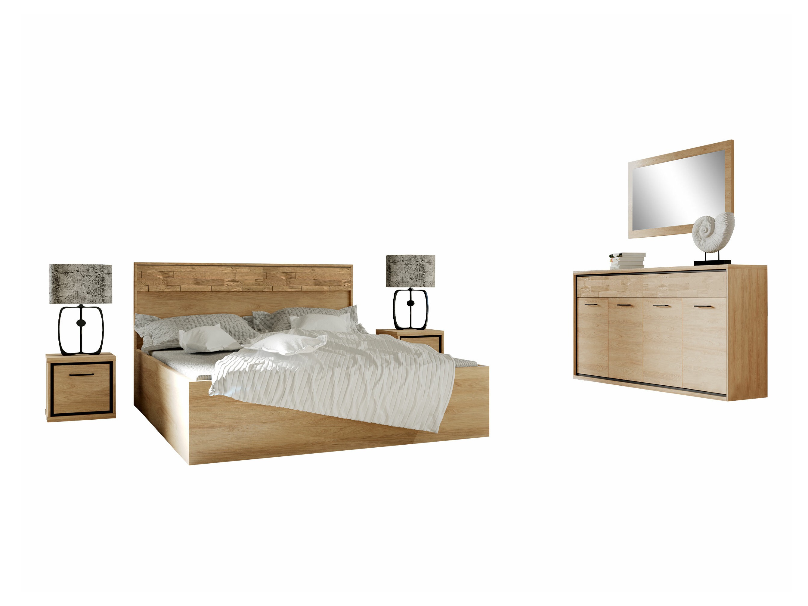Schlafzimmer-Set Etrmoni 122 (Helles Holz + Eiche)