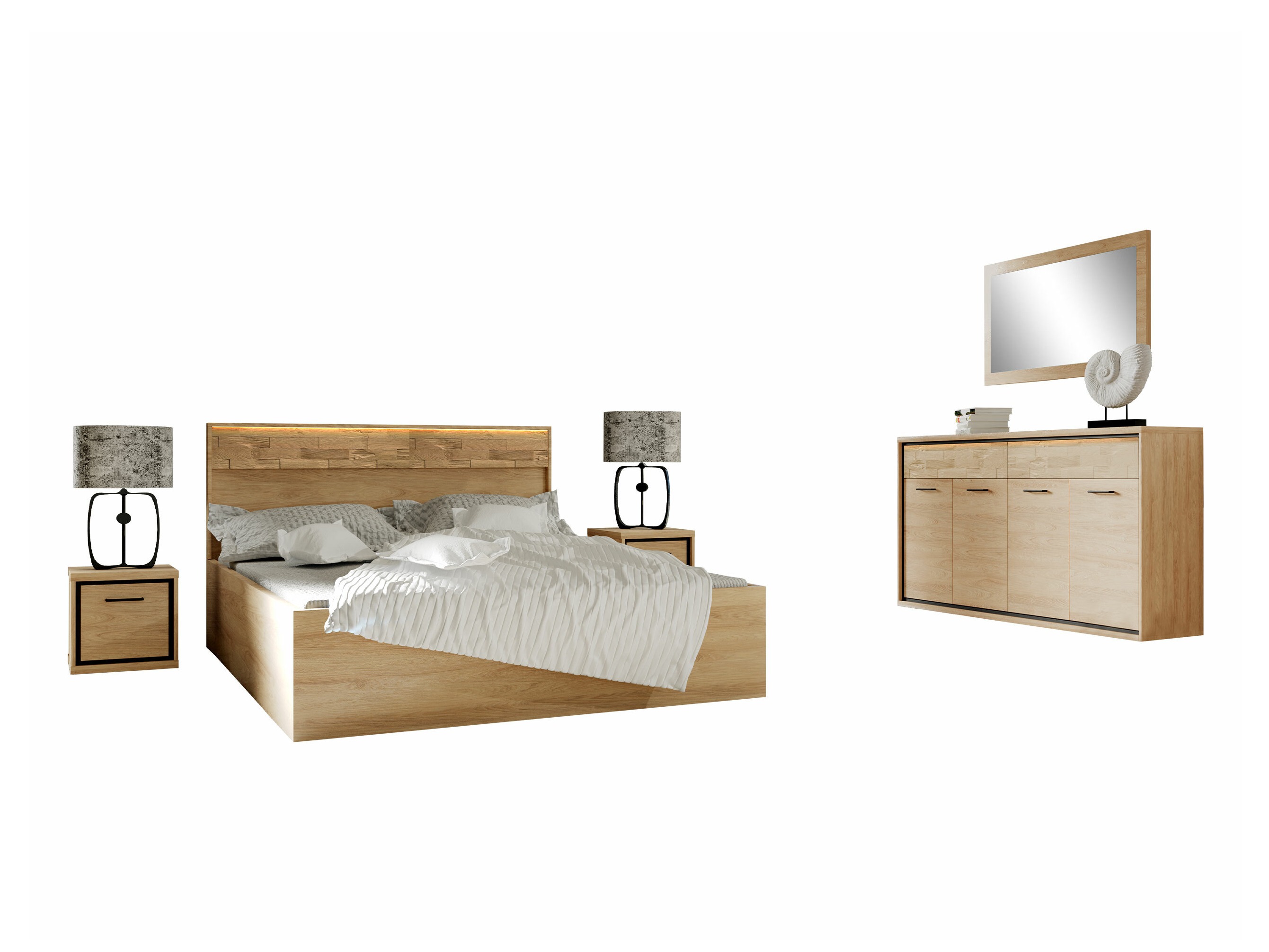 Schlafzimmer-Set Etrmoni 122 (Helles Holz + Eichenholzoptik)