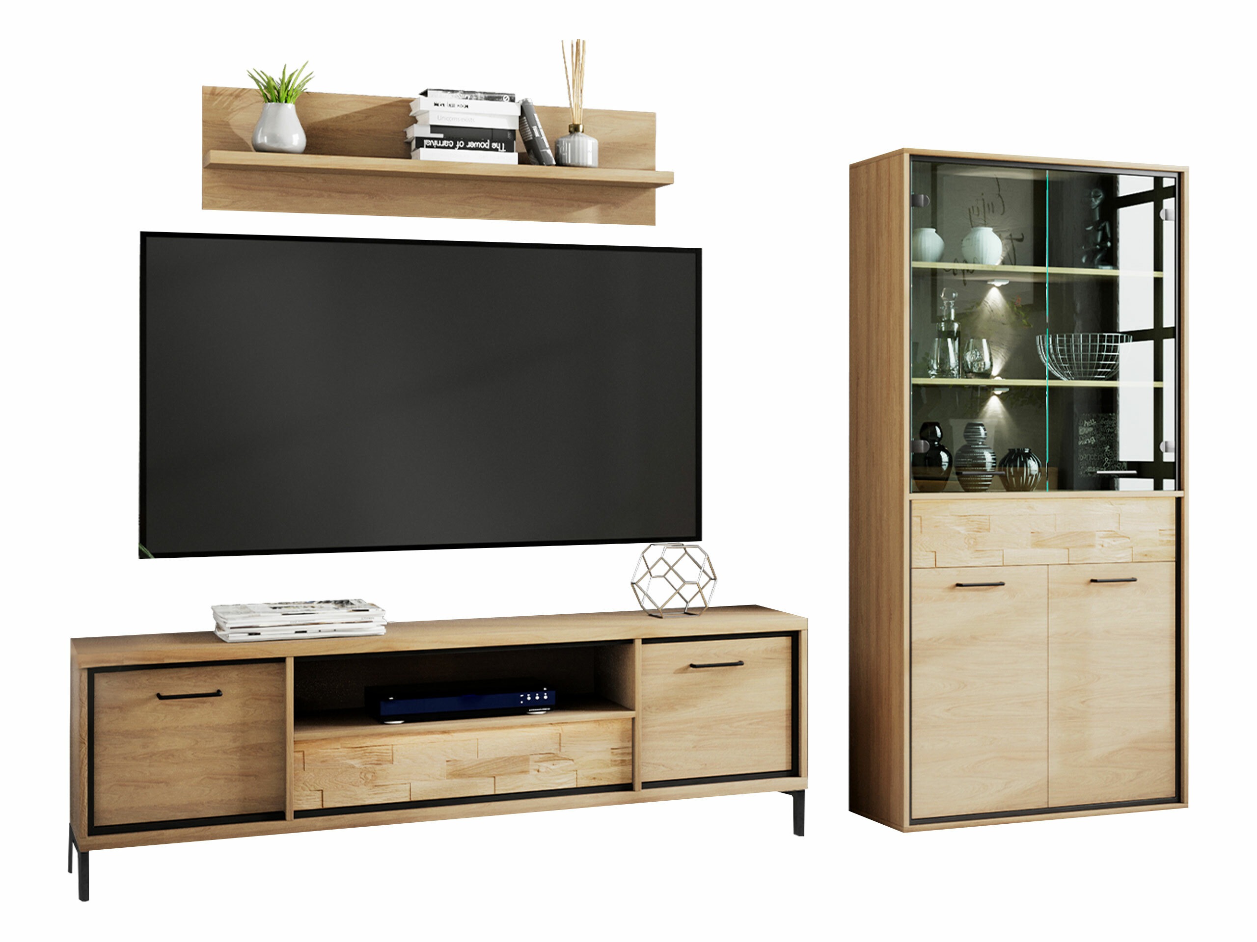 Wohnzimmer-Set Etrmoni 119 (Helles Holz + Eiche)
