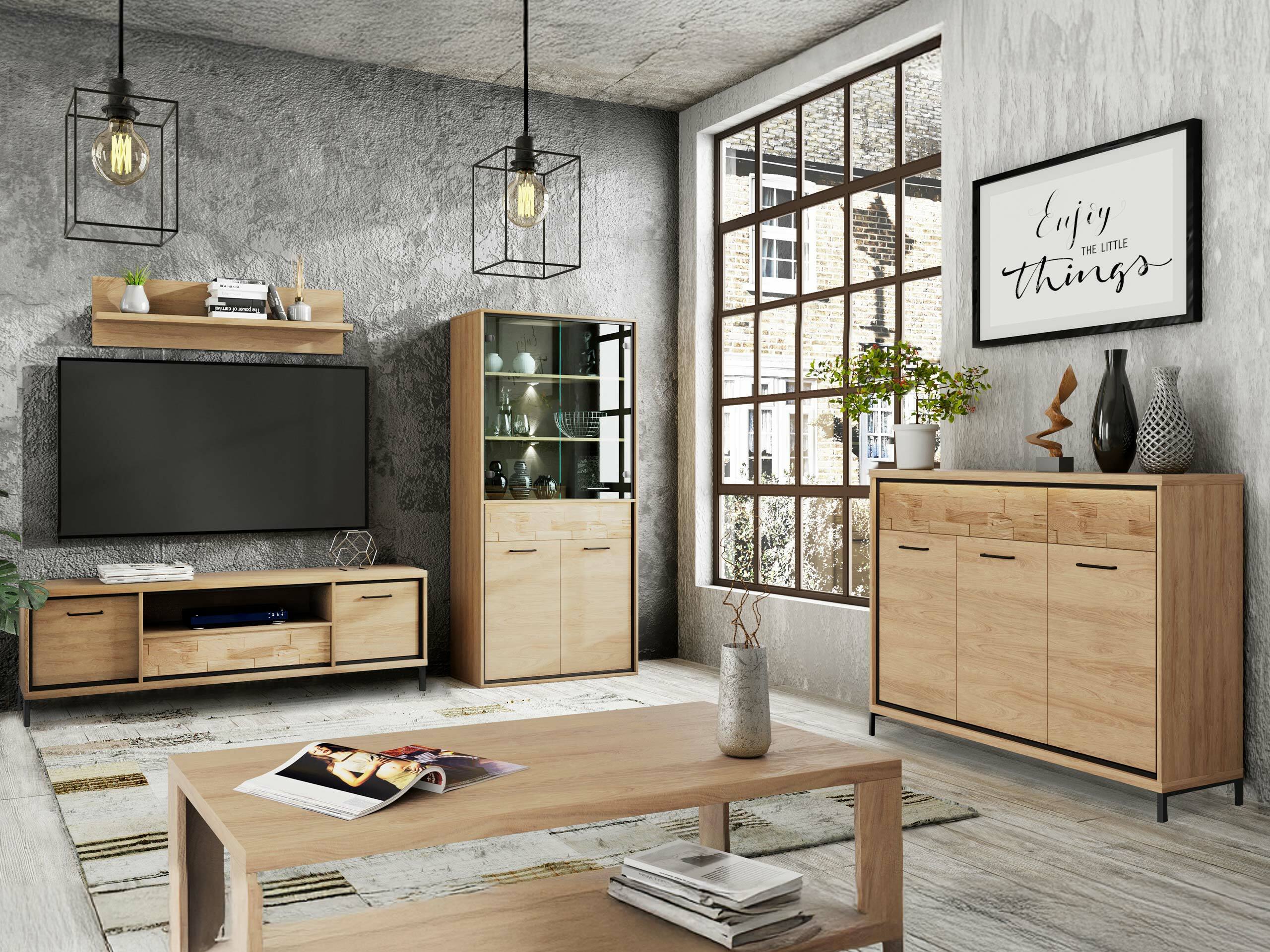 Wohnzimmer-Sets Etrmoni 118 (Helles Holz + Eichenholzoptik)
