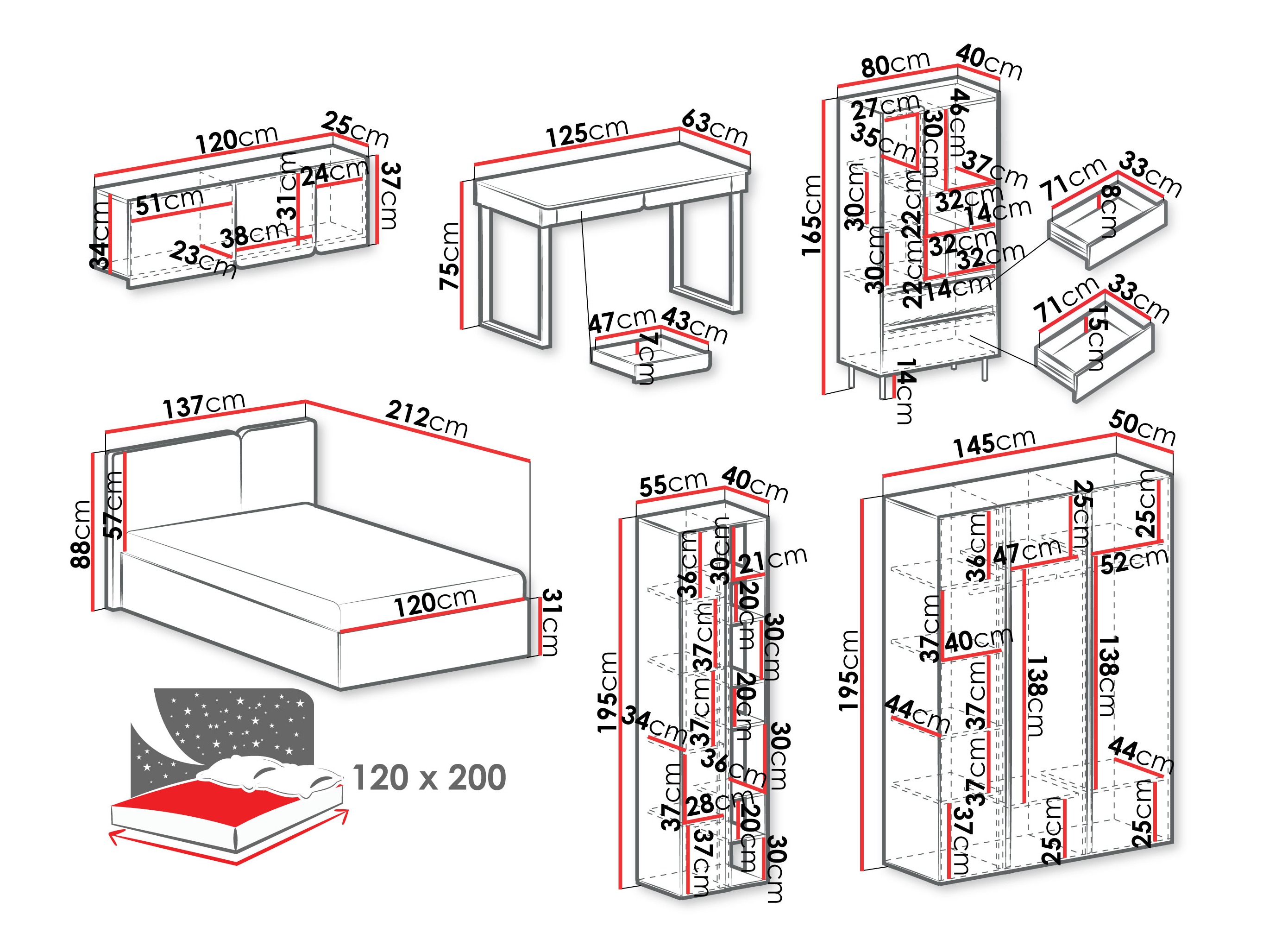 Möbel-Set Fiosono 114 (Beige + Eichenholzoptik)