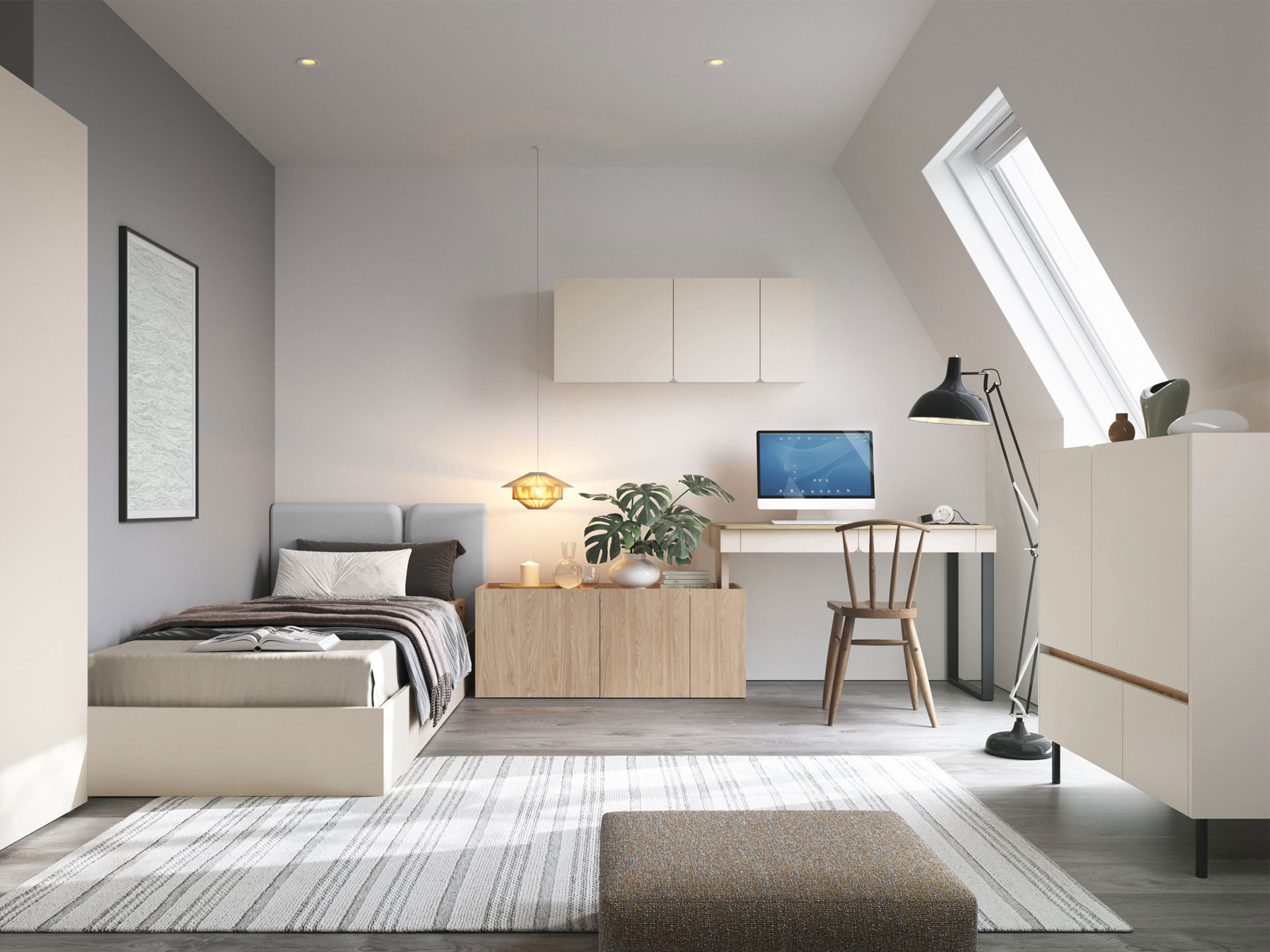 Möbel-Set Fiosono 115 (Beige + Eichenholzoptik)