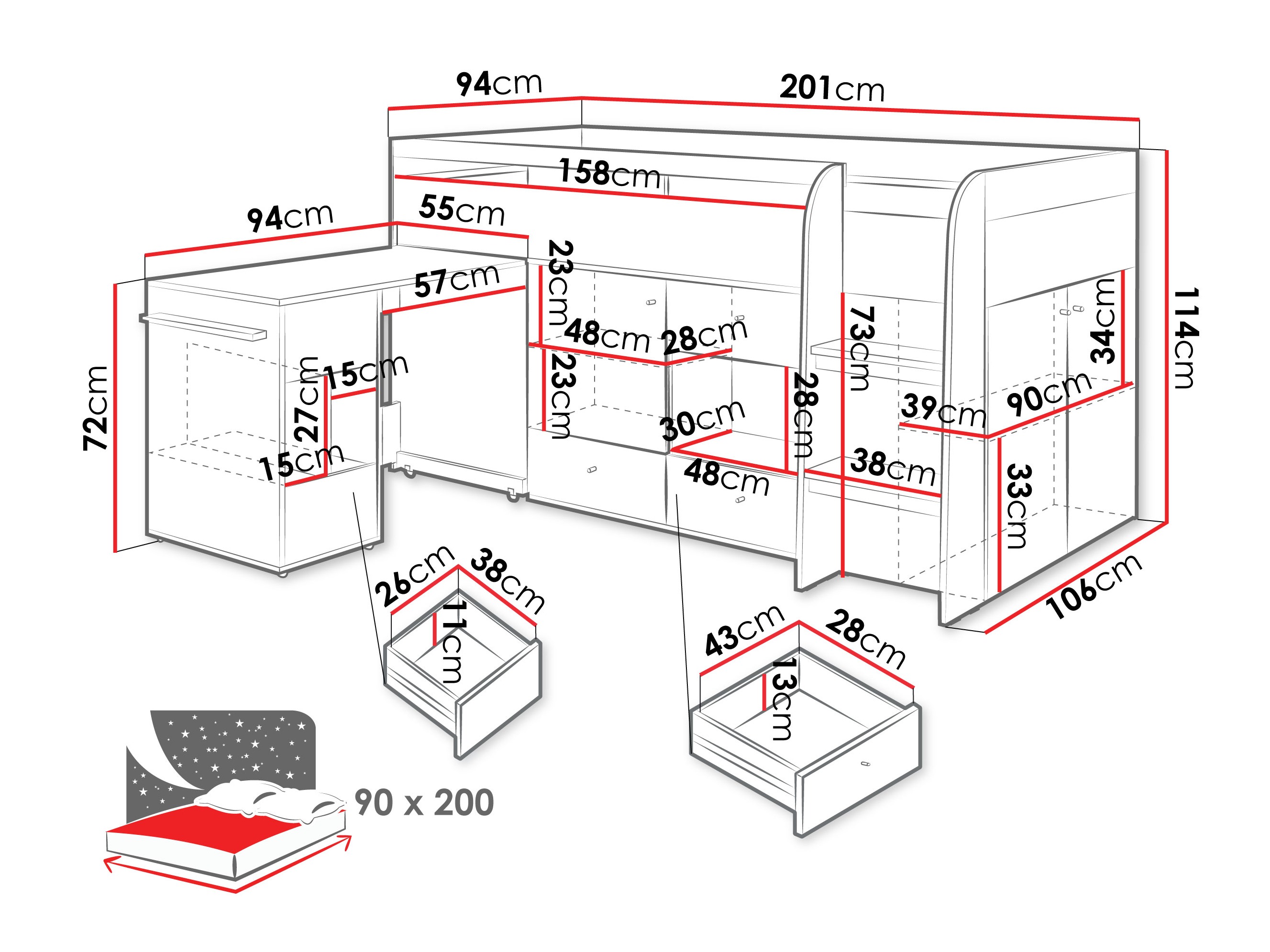 Hohes Bett Ciravie 107
