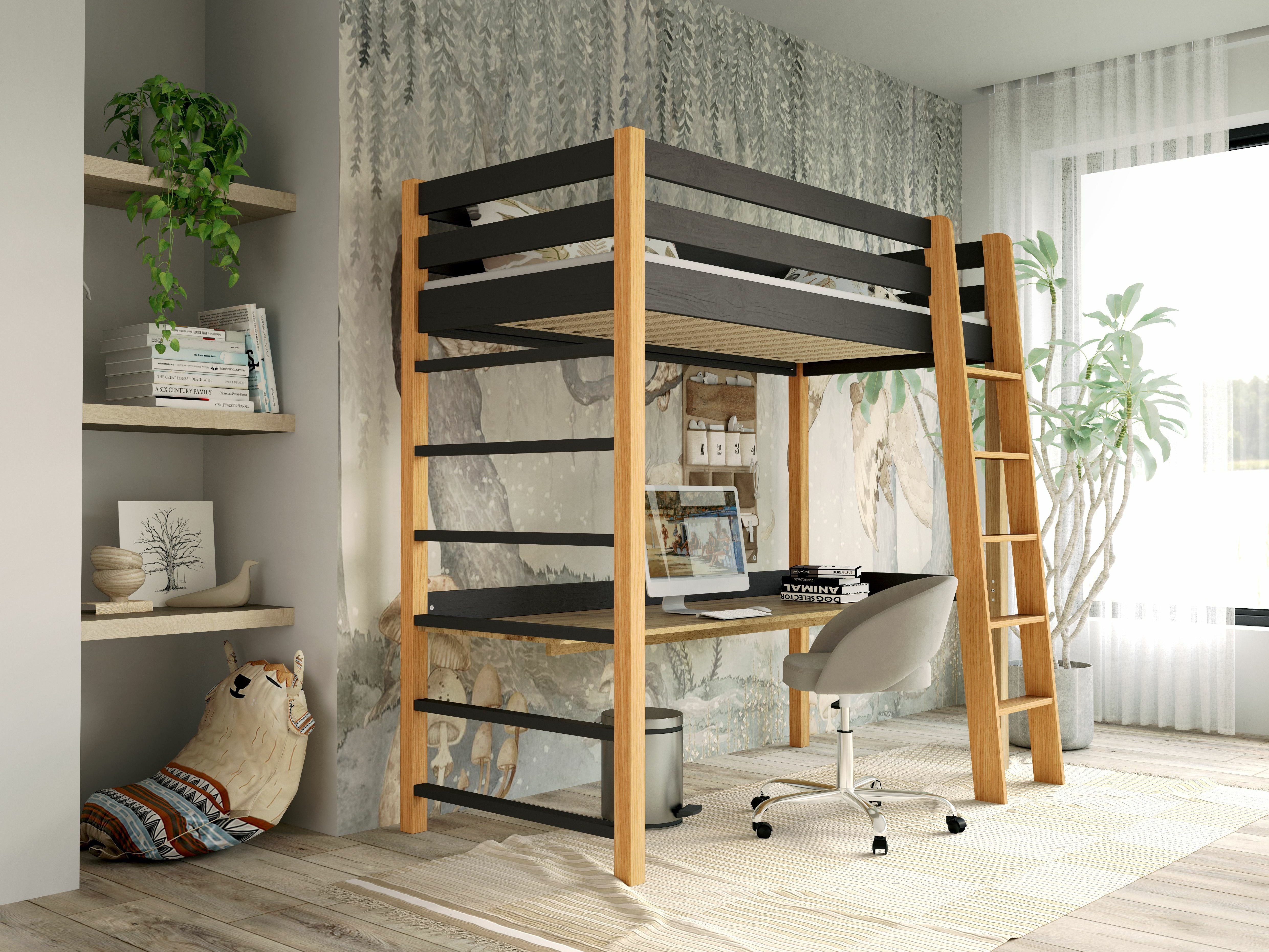 Hohes Bett Ogden 173 (Schwarz)