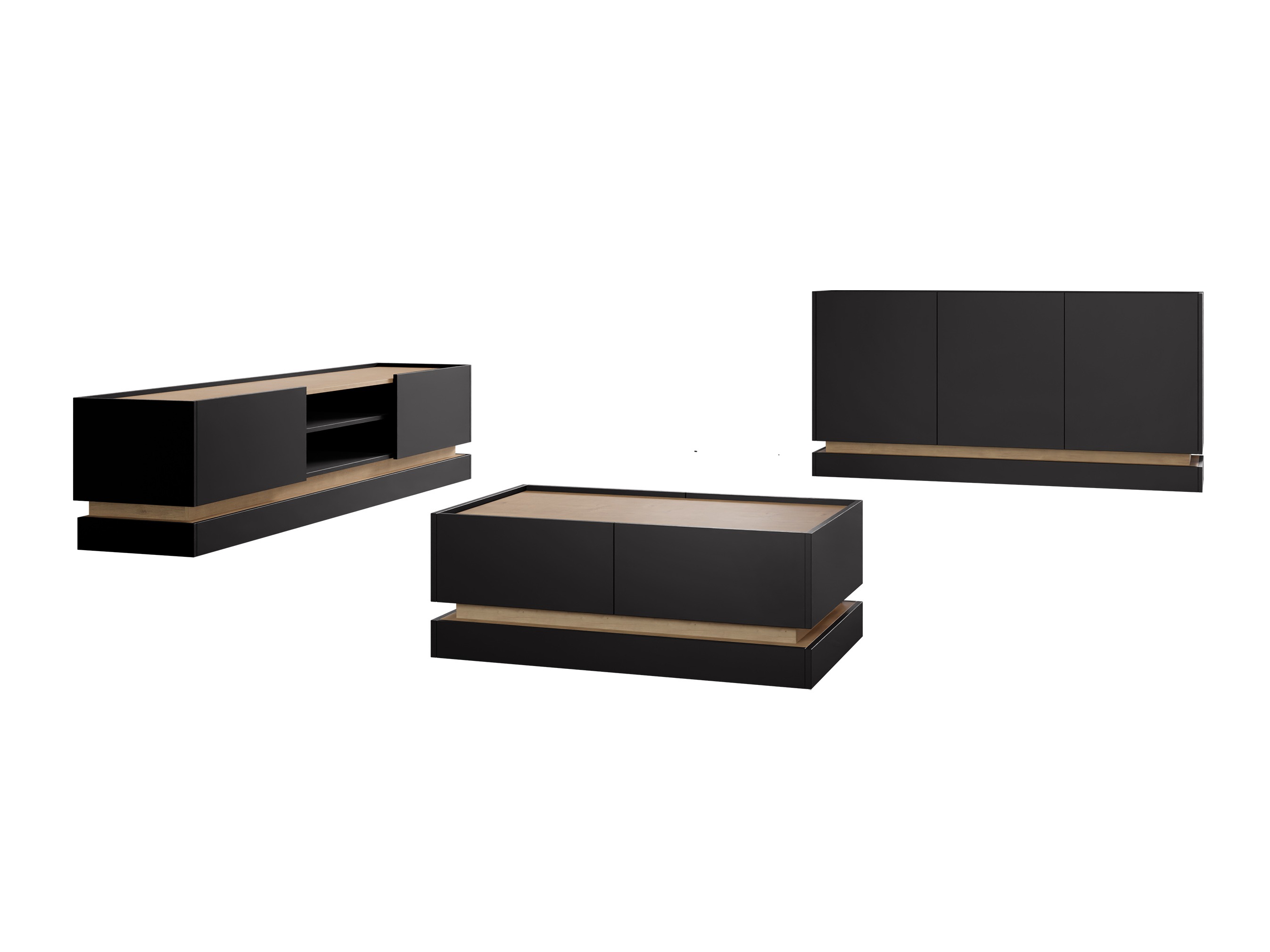 Wohnzimmer-Set Comfivo Tilia (Schwarz + Eiche)