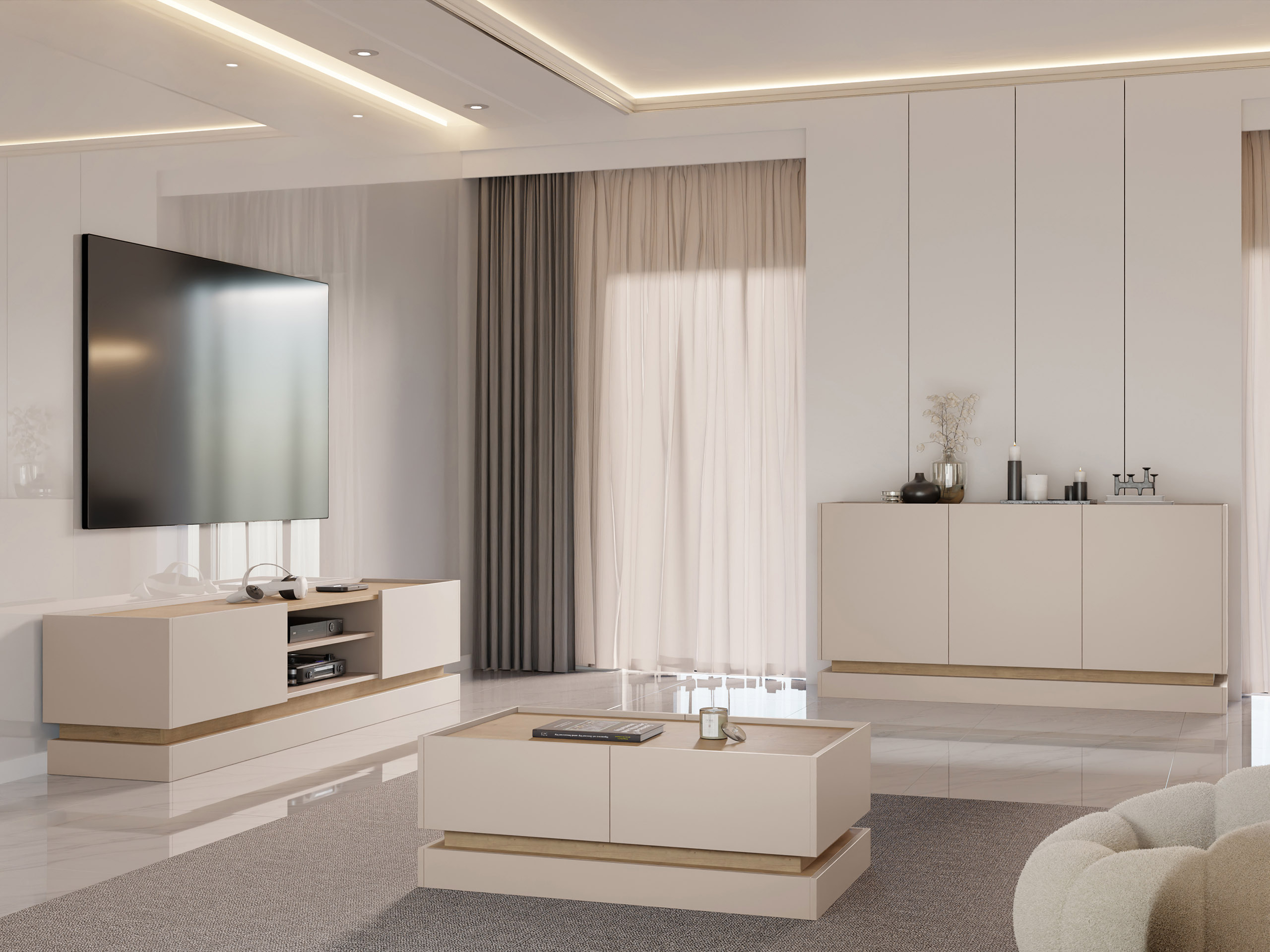 Wohnzimmer-Sets Comfivo Dalvenu 104 (Hellbraun + Eichenholzoptik)