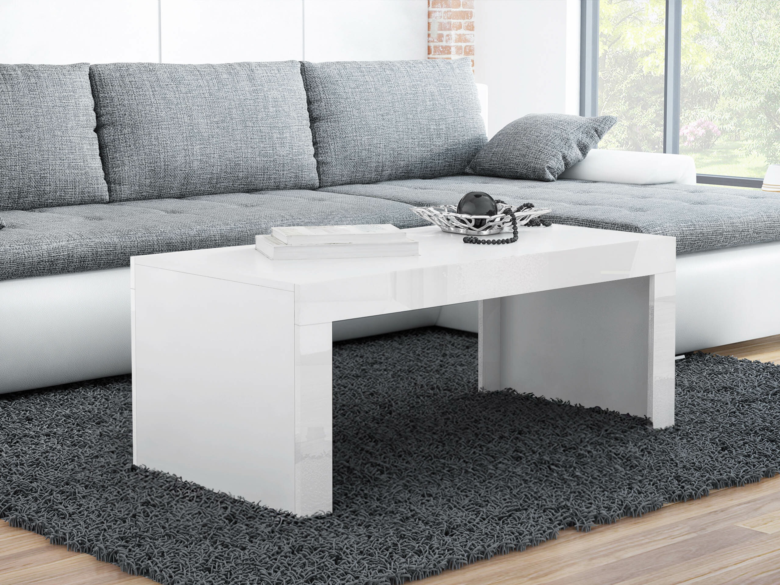 Couchtisch Charlotte 107 (Weiss + Weiss glänzend)