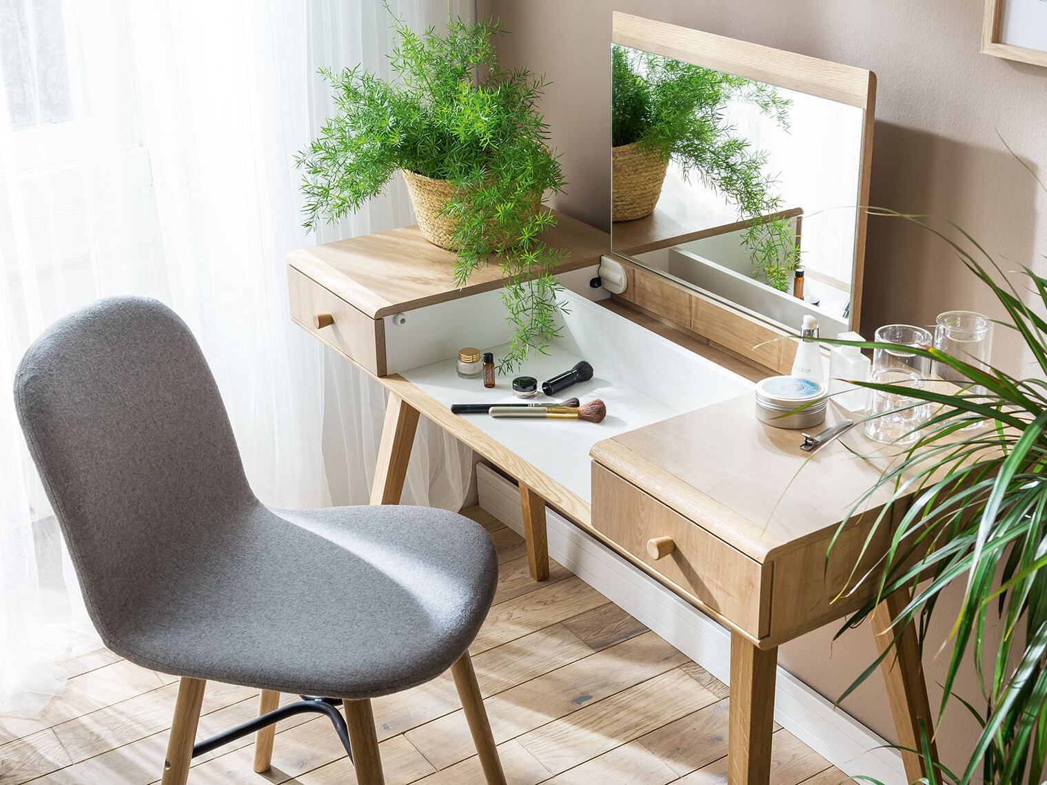 Schminktisch Ruvruvi 100 (Weiss + Eichenholzoptik)