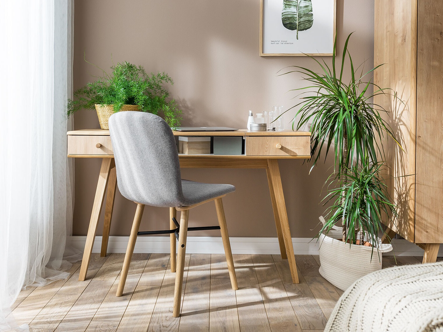 Schminktisch Ruvruvi 100 (Weiss + Eichenholzoptik)