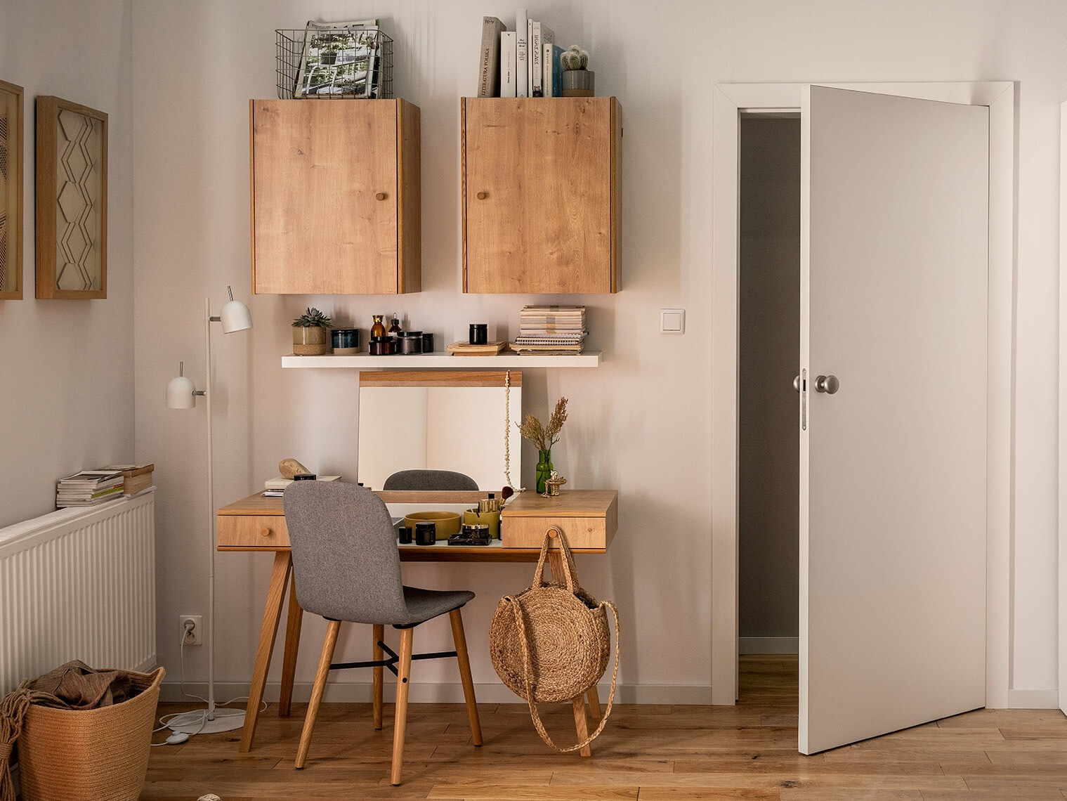 Schminktisch Ruvruvi 100 (Weiss + Eichenholzoptik)