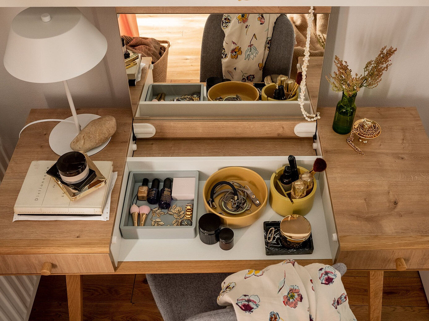 Schminktisch Ruvruvi 100 (Weiss + Eichenholzoptik)